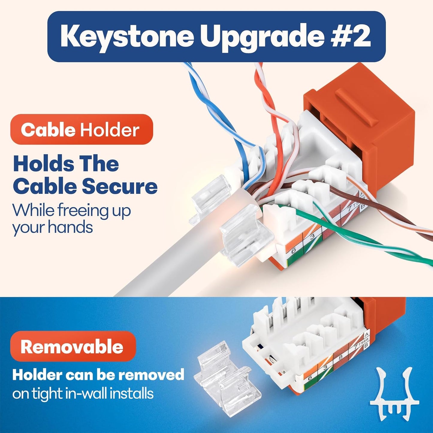 Everest 45° Angled RJ45 Cat6A Keystone Jacks 10-Pack in Orange - Slim Profile Female RJ45 Connectors - Cat 6A Keystone Jack - Compatible with 45° Angled Speed Termination Tool - 45Term (B0BL3GS7ZY)
