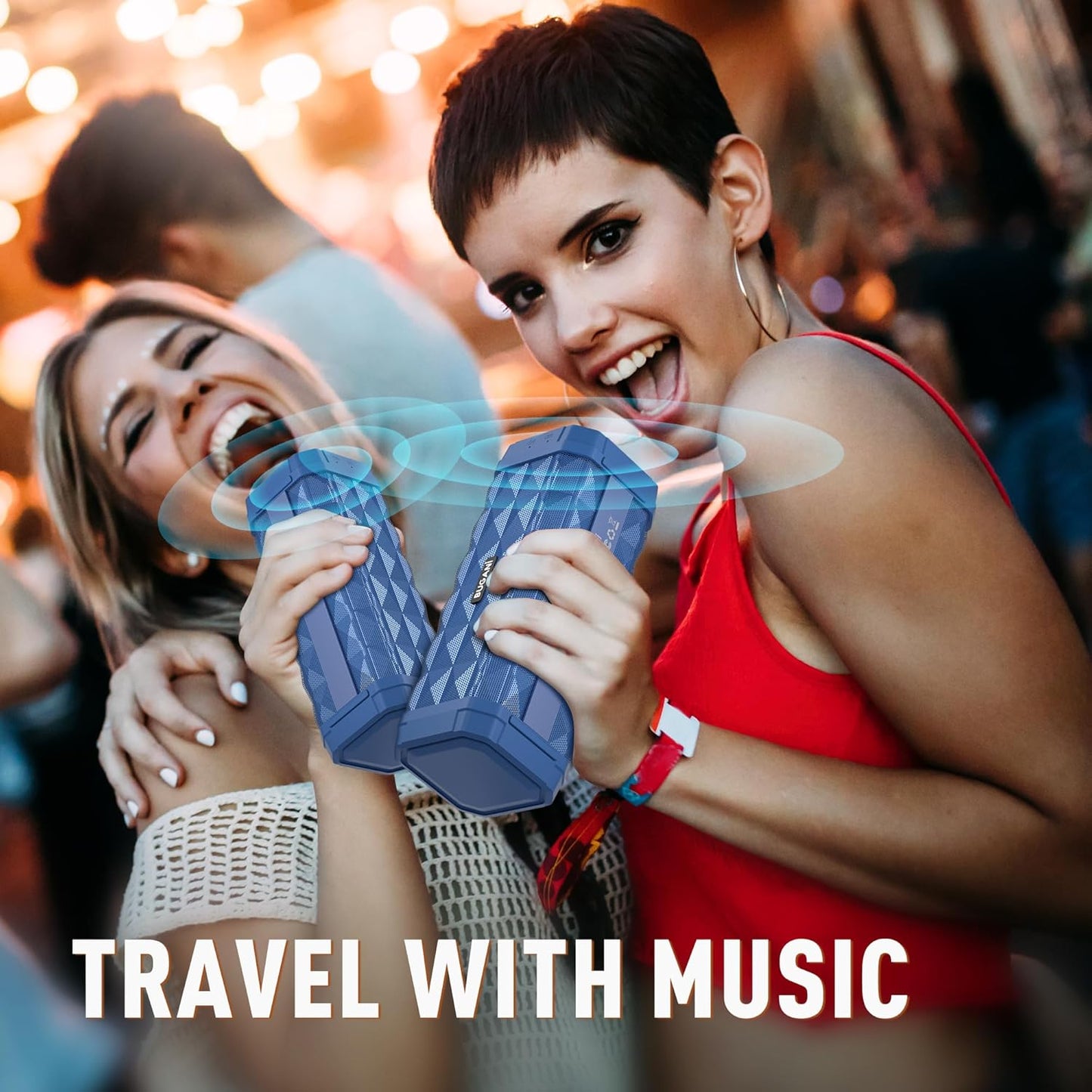 BUGANI Bluetooth Speakers Portable Bluetooth Speaker, 100ft Wireless Range, Louder Volume, Stereo Sound, Amazing Bass 24H Playtime, IPX5, Built-in Mic, Wireless Speaker for Ourdoor Indoor(Blue)