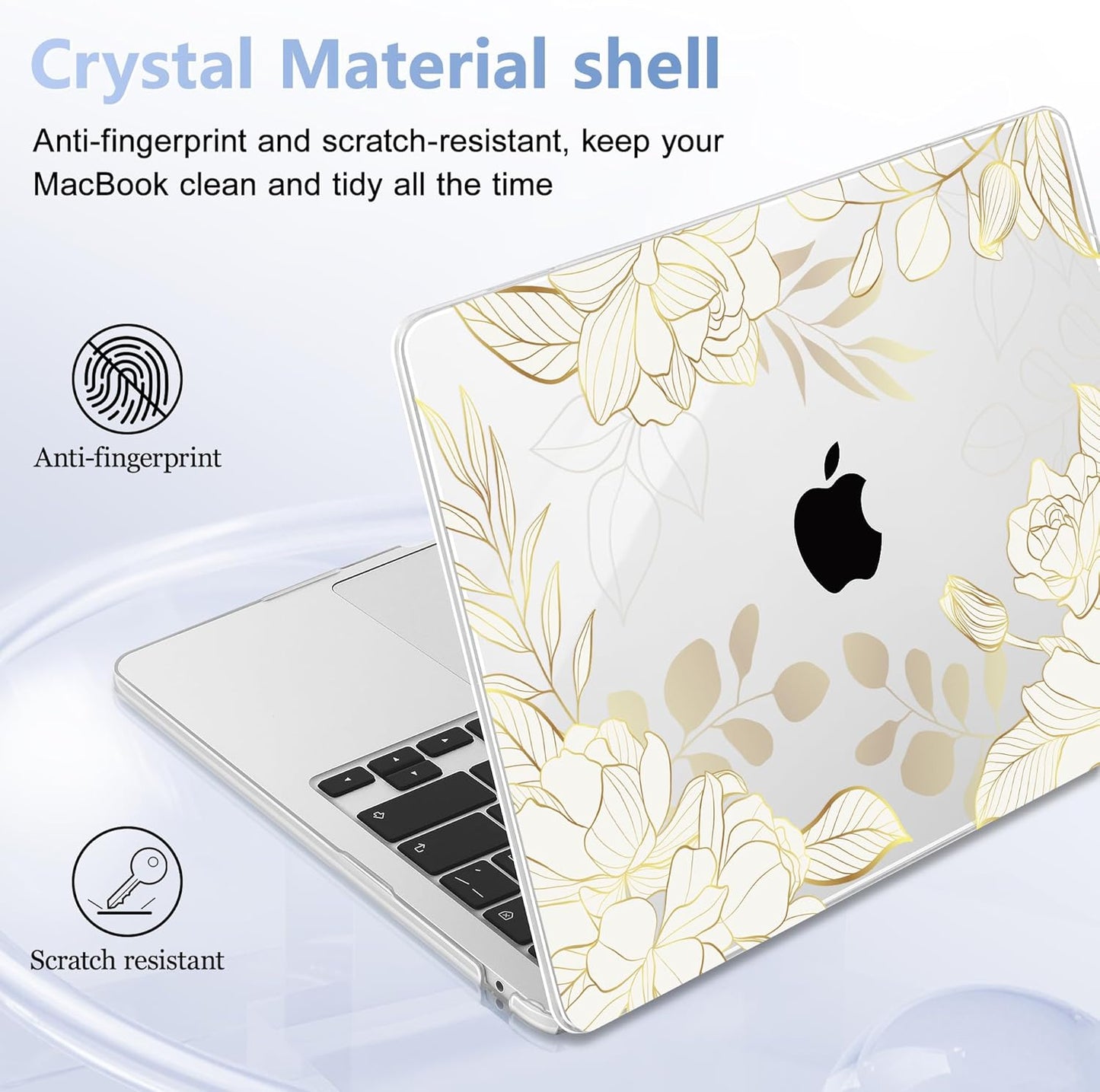 Case for MacBook Air 15 Inch 2025 2024 2023 Release M4 A3241 M3 A3114 M2 A2941, Hard Shell with Screen Protector & Keyboard Cover, Compatible with Touch ID - Gold Rose Flowers