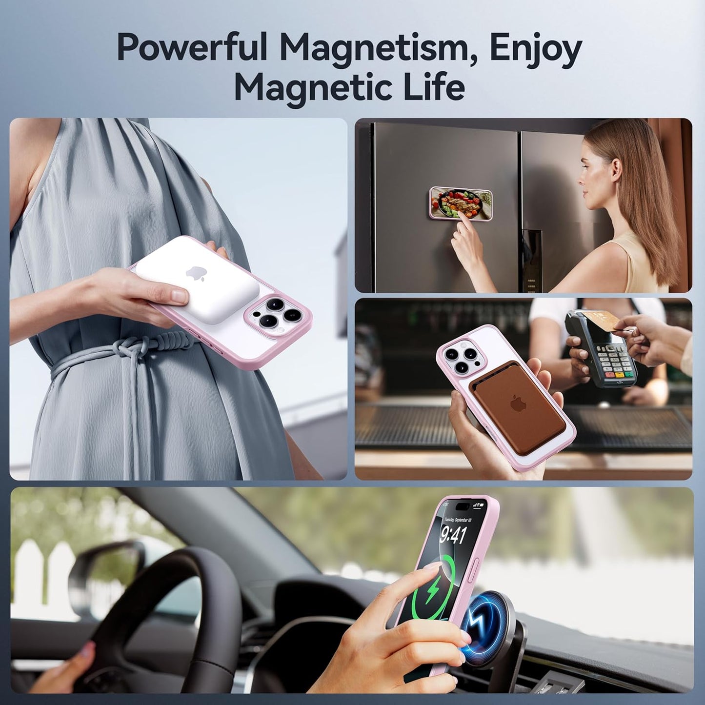 CASEKOO Designed for iPhone 16 Pro Case with Magnetic Invisible Stand [Military Drop Protection] [Compatible with MagSafe] Shockproof Slim Matte Translucent Case 6.3 Inch, Pink