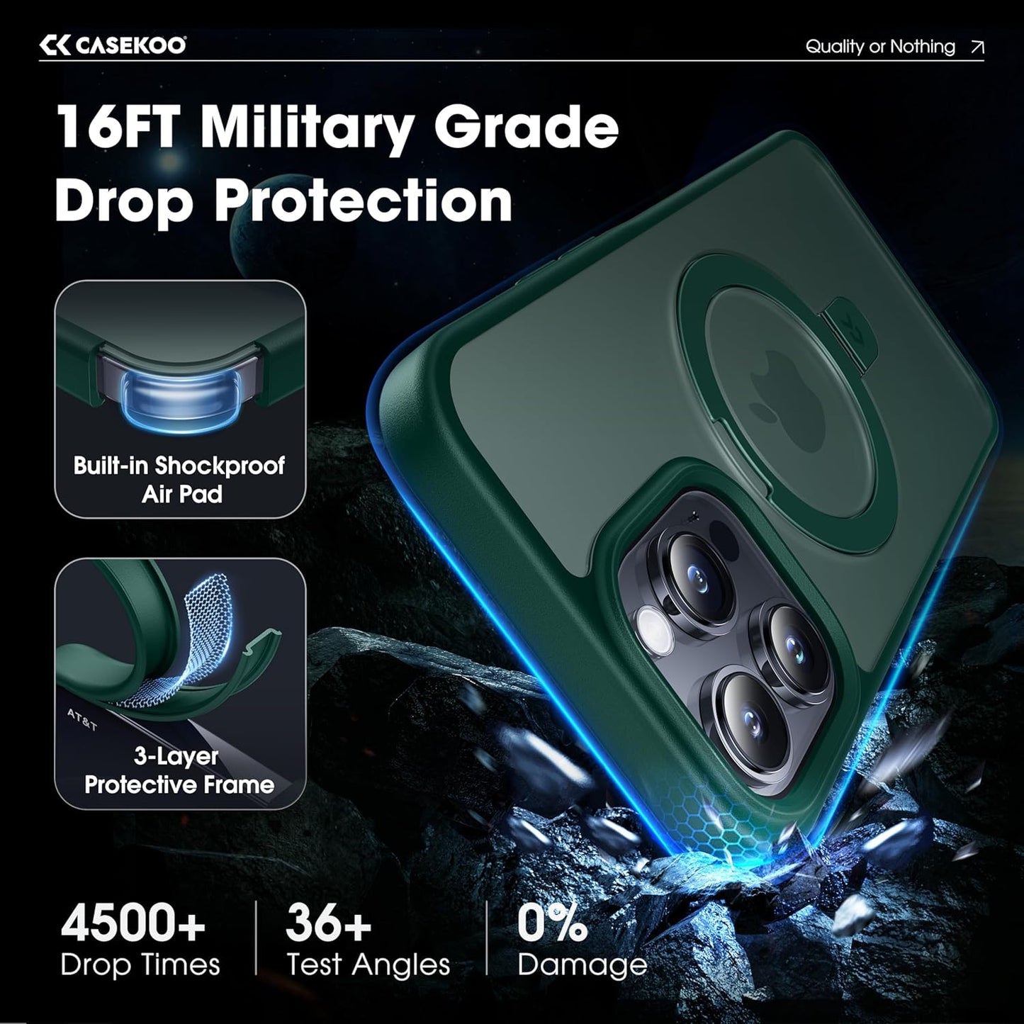 CASEKOO Designed for iPhone 13 Pro Max Case with Magnetic Invisible Stand [Military Drop Protection] [Compatible with MagSafe] Shockproof Translucent Matte Slim Promax Phone Cover 6.7", Green