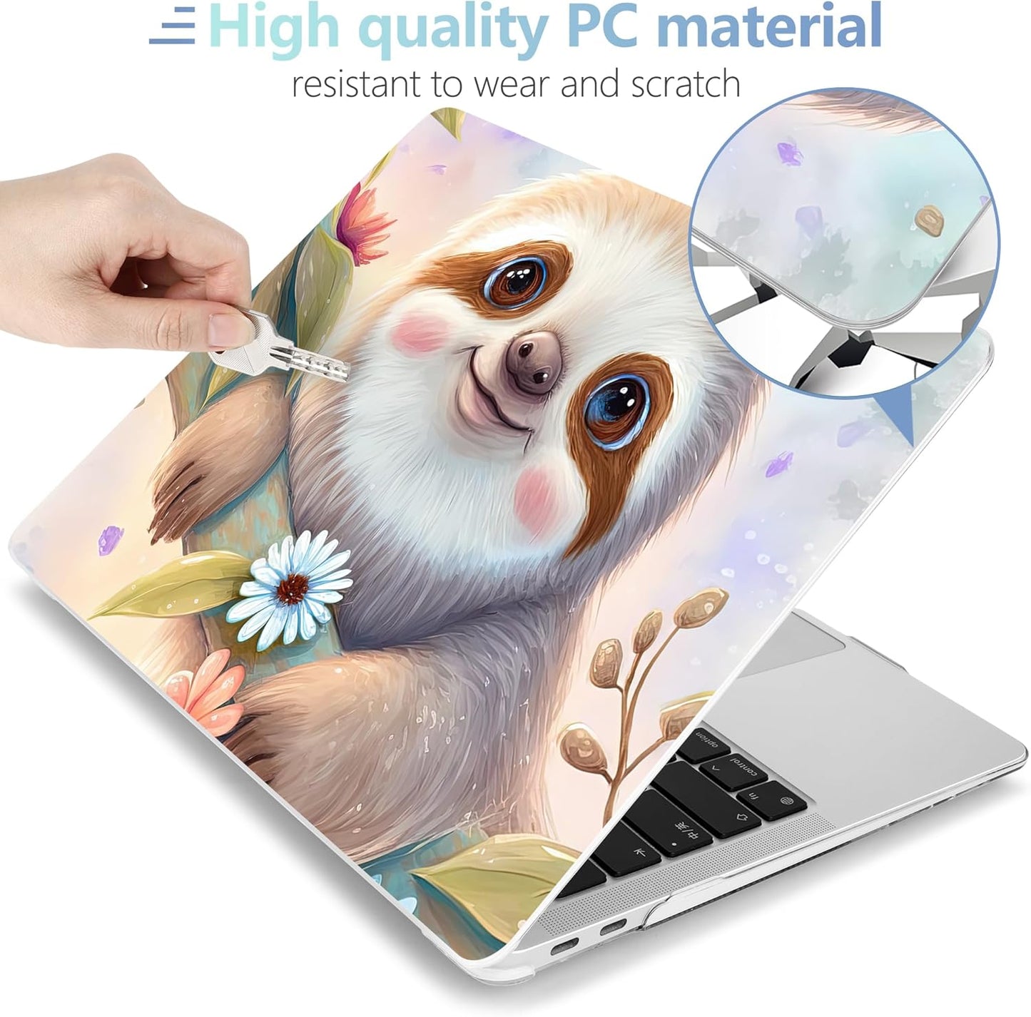 MEEgoodo for MacBook Air 13 inch Case 2021 2020 2019 2018 Released A2337 M1 A2179 A1932 with Touch ID, Plastic Hard Shell & Keyboard Cover Compatible with MacBook Air Case 13.3, Smiling Sloth