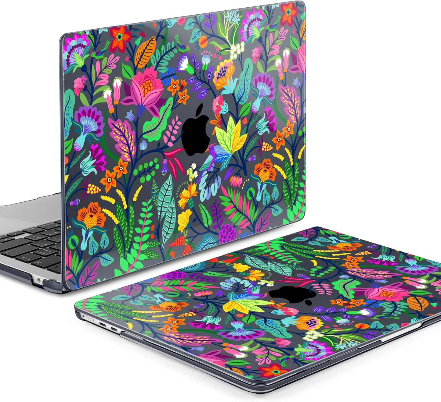 MEEgoodo for M4/M3/M2 MacBook Air 15.3 inch Case 2025 2024 2023, Case Fit Model (A3241/A3114/A2941) for MacBook Air 15 inch, Laptop Hard Shell with Keyboard Cover, Bright Flowers & Tropic Leaves