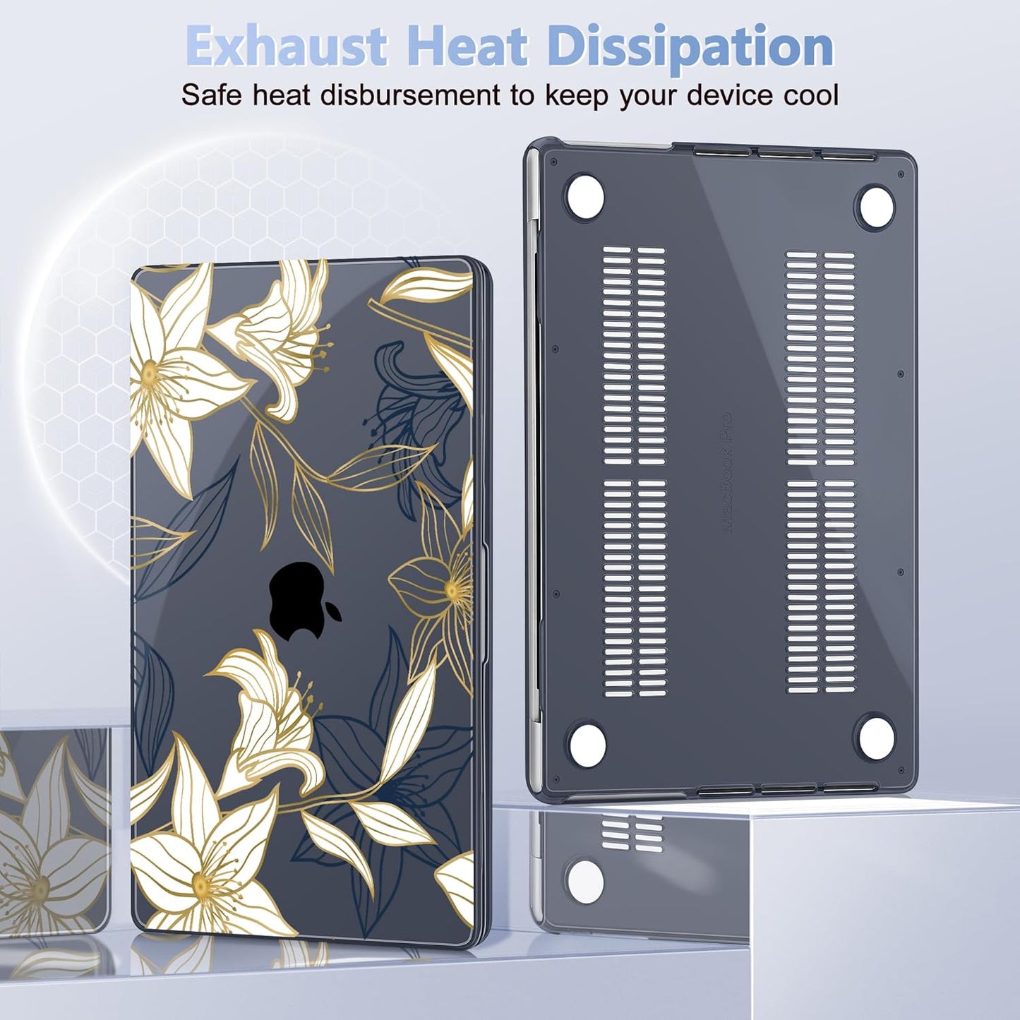 for MacBook Pro 16 inch Case 2021 2022 2023 2024 Release A3186 A3403 M4 A2991 M3 A2780 M2 A2485 M1 Pro/Max, Hard Shell Case with Screen Protector & Keyboard Cover, Golden Floral