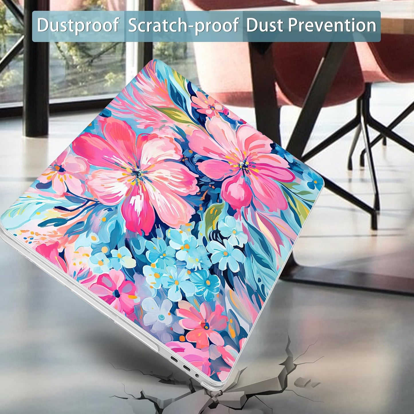 Mektron Case for MacBook Pro 16 Inch A2141 Cover 2019 Release 16" with Liquid Retina Display/Touch ID, Plastic Hard Shell with Keyboard Skin & Screen Protector & Dust Plug, Hand-Painted Flowers