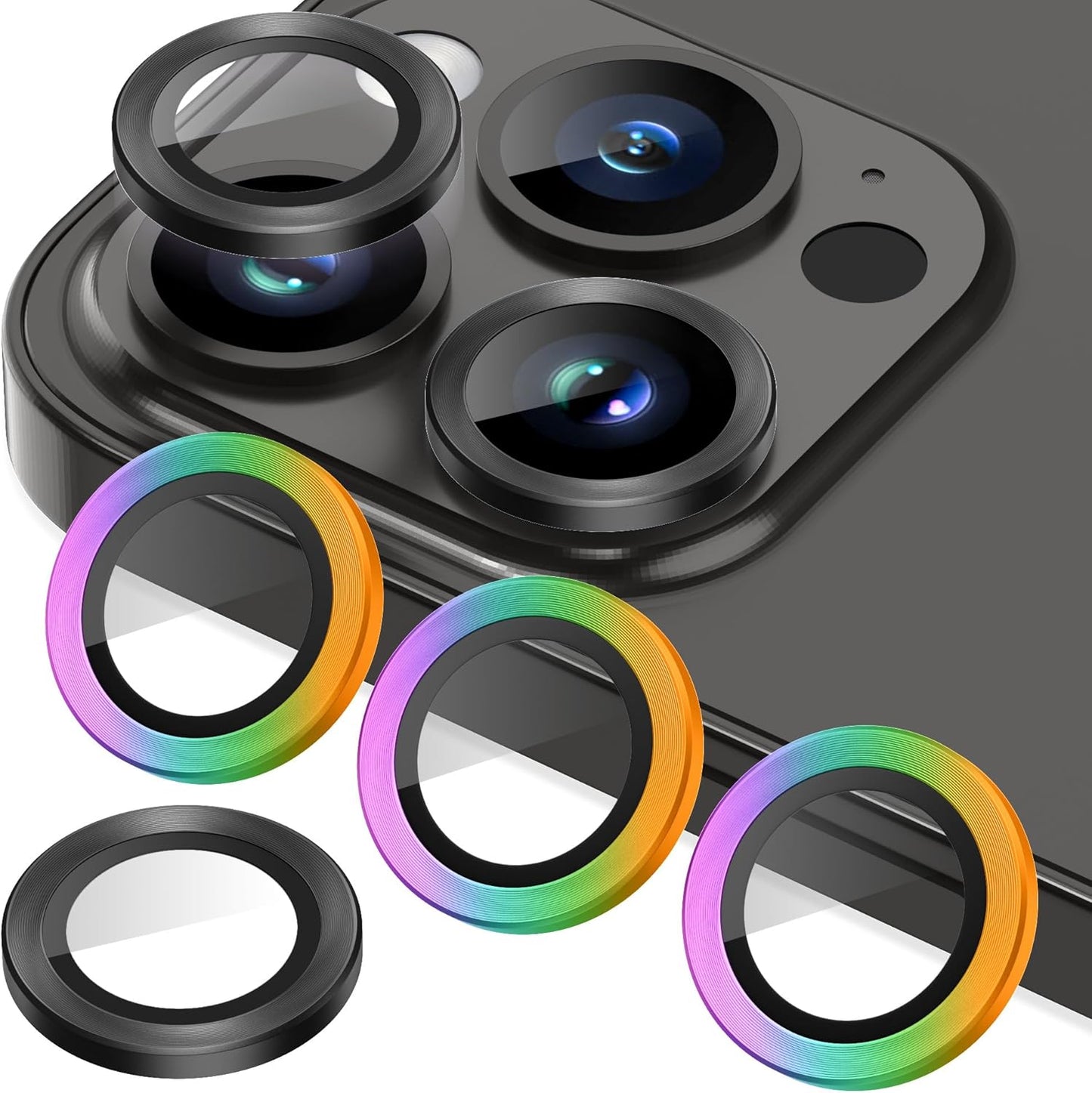AGVEE 3+3 6 Pack for iPhone 14 Pro 6.1" / 14 Pro Max 6.7" Camera Lens Cover Protector, Metal Ring 9H Tempered HD Glass Camera Cover Protector Film, Black