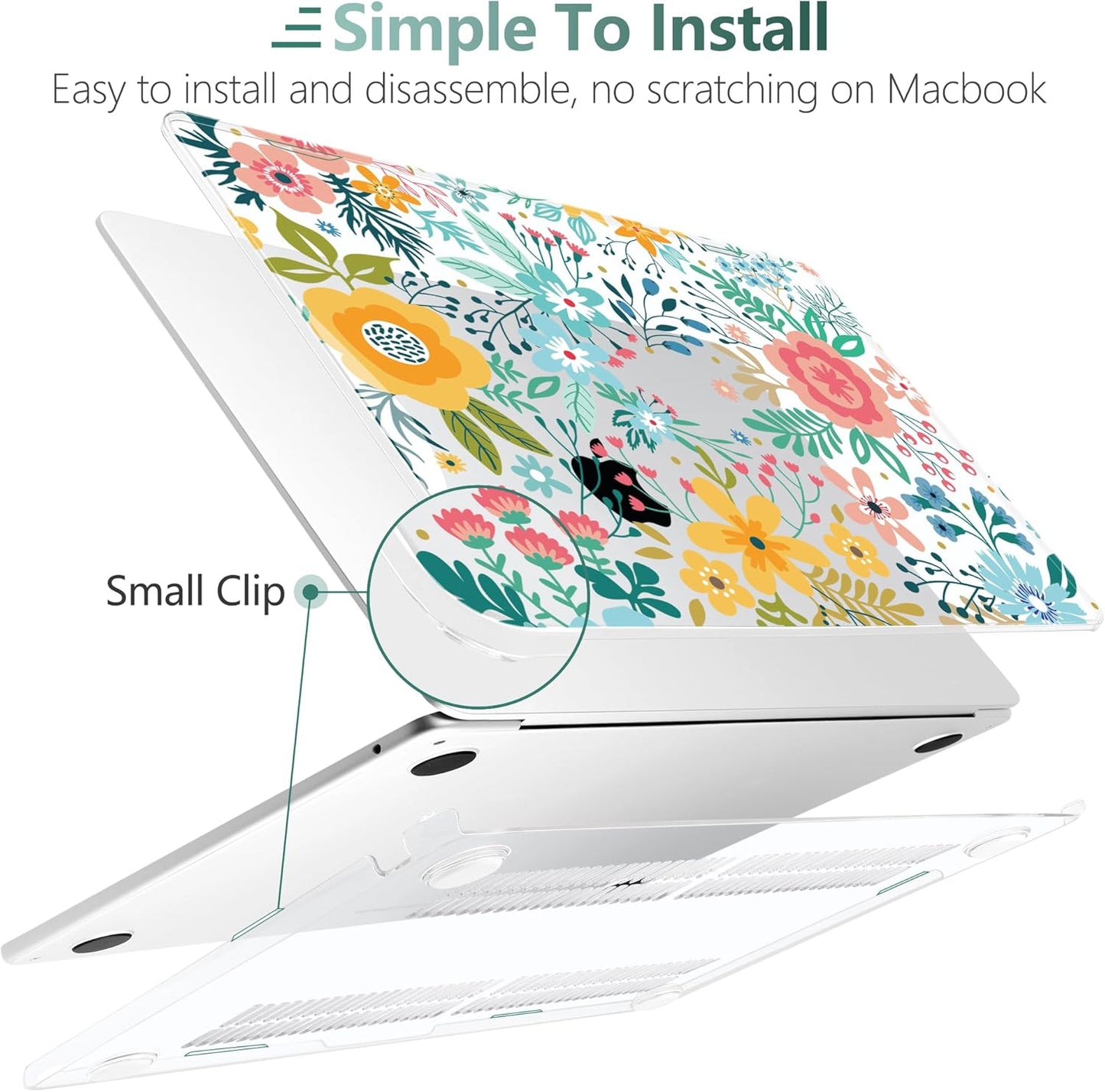 TWOLSKOO Compatible with M4 MacBook Air 15 inch Case 2025-2023 Released Model M4 A3241 M3 A3114 M2 A2941, Plastic Hard Shell & Screen Protector & Keyboard Cover & Trackpad Film, Abstract Flower