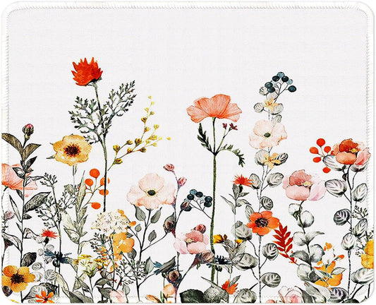 ITNRSIIET Mouse Pad with Stitched Edge Premium Textured Smooth Precise Operation Waterproof Washable Non-Slip Rubber Base Desktop Protection Mat, 10.2×8.3×0.12 inches, Wildflowers