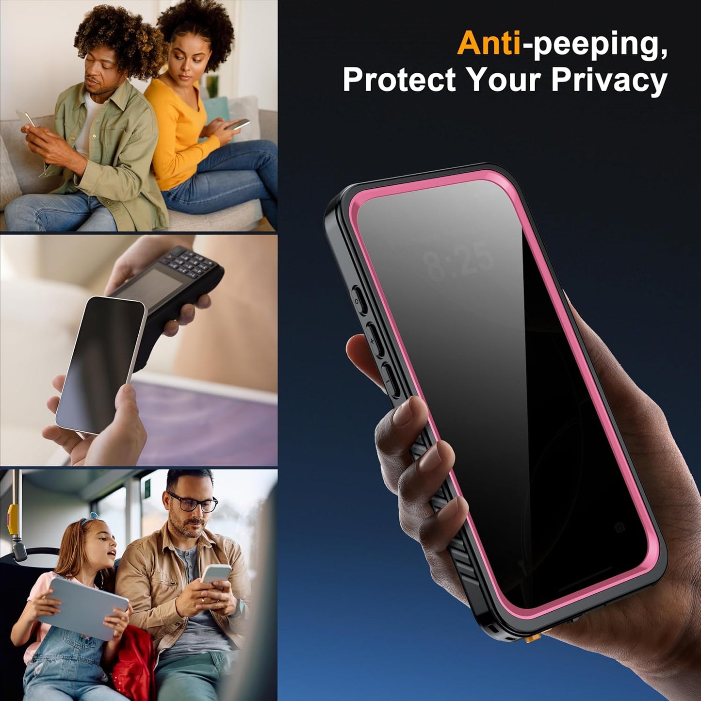 for iPhone 16 Pro Case Waterproof, Built-in Privacy Screen & HD Screen Double Front Frame [IP68 Underwater] Shockproof Dustproof Full Body Protection iPhone 16 Pro Phone Case Pink