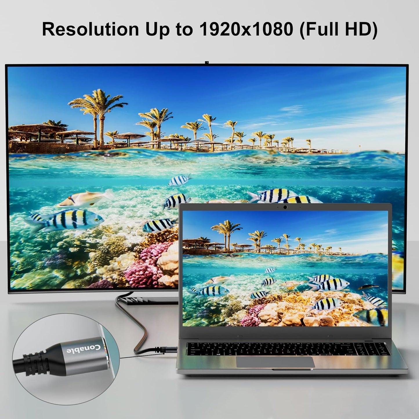 HDMI to VGA Cable 20 FT, Uni-Directional HDMI (Source) to VGA (Display) Cable, Black Male to Male Cord, Gold-plated Connectors, Aluminum Shells, for PC, Desktop, Laptop, Monitor, Projector, HDTV, Xbox