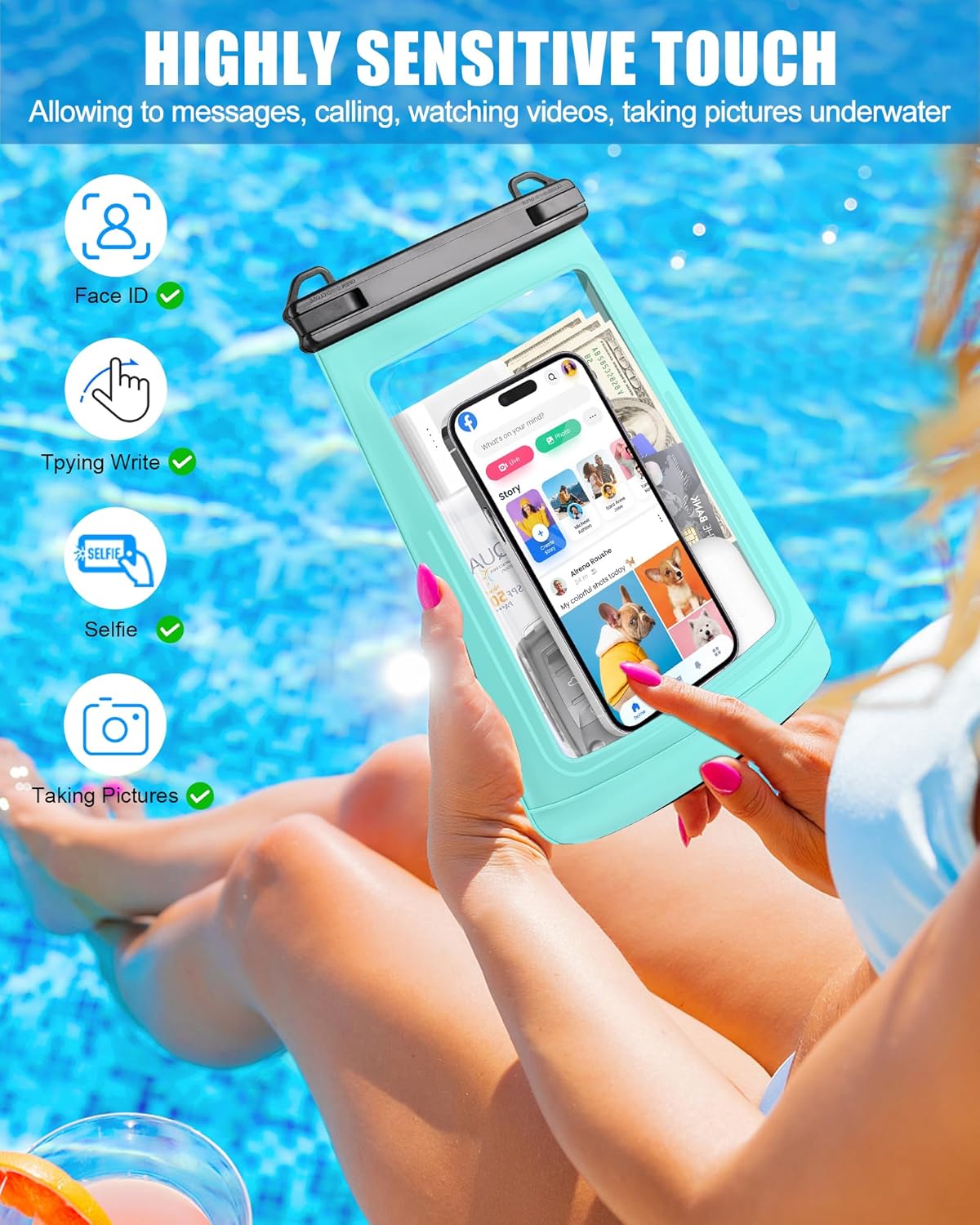 2L Waterproof Phone Pouch for iPhone 16 15 14 11 Pro Max & Galaxy S24 S21 - Floating Large Capacity Dry Bag Stores Sunscreen, Sunglasses - Oversized Waterproof Bag for Beach, Swimming, Kayaking
