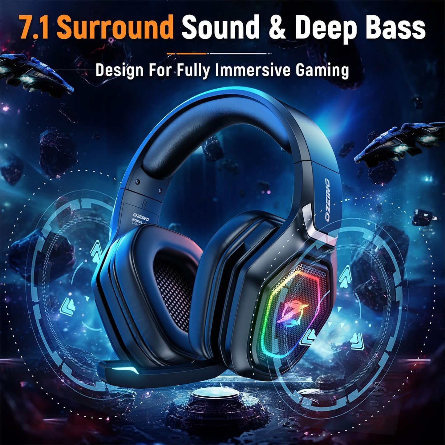 2.4GHz Wireless Gaming Headset with Microphone, 2.4G USB & Type C Transmitter - 30h Battery Life - RGB Lighting Gaming Headphones for PS5, PS4, PC, Phone