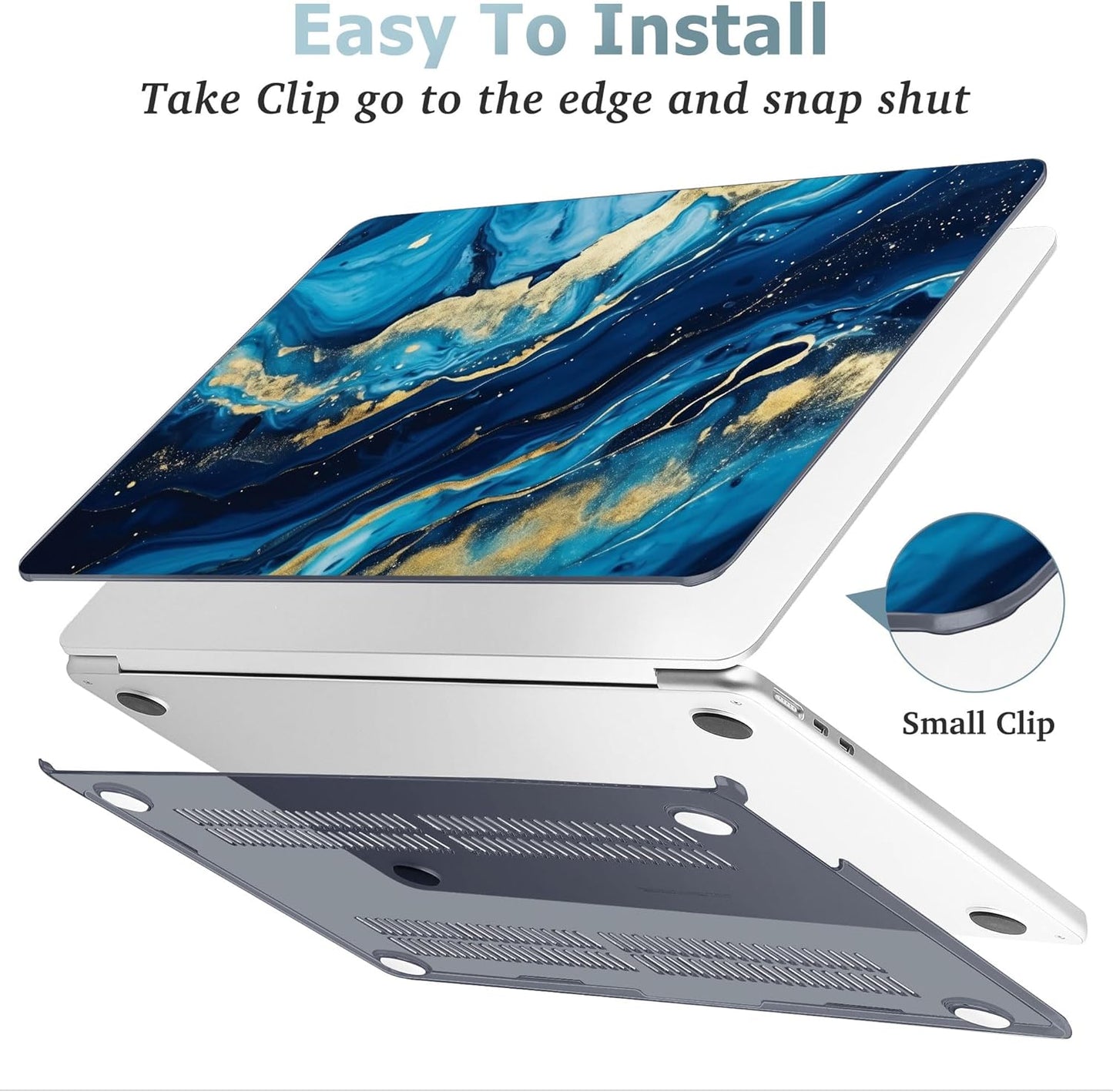 May Chen for MacBook Air 13.6 Inch Case 2025/2024/2023/2022 Release (Model A2681 A3113 A3240, M2 M3 M4 Chip) – Hard Shell Laptop Cover with Keyboard Cover & Screen Protector，Blue Marble Texture