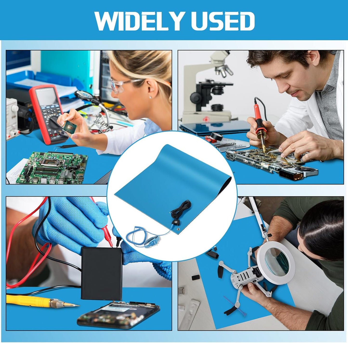 Anti-Static Mat Kits Includes Heat Resistant ESD Mats Anti Static Wrist Straps Grounding Cords Rubber Soldering Table ESD Pad for Computer PC Building Electronics Repair (1 Pack,24 x 35 in)