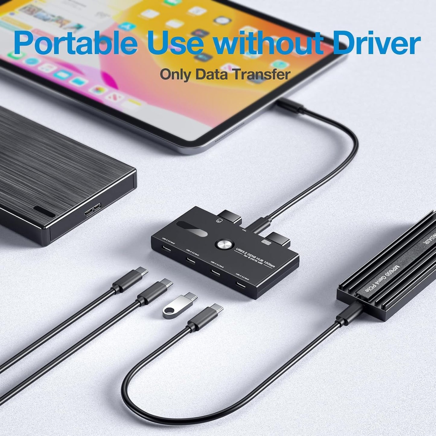 10Gbps USB C Hub, 6 Ports USB C Splitter, USB C to USB C Hub for PC, Laptop, MacBook Pro/Air, iMac, Surface Pro, Chromebook, Etc(HUB ONLY, Not Support Charging/Monitor)