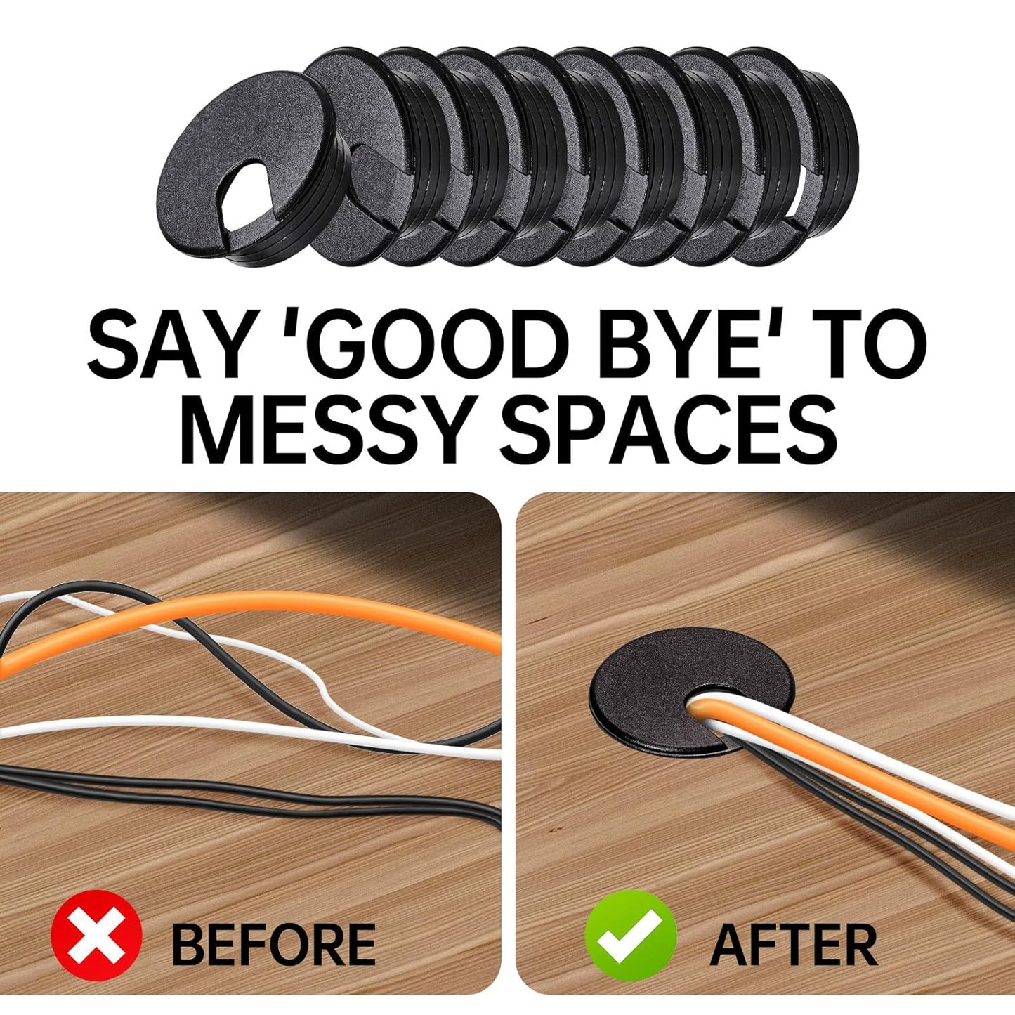 Desk Grommet 1-3/8inch(35mm)10 Pcs, Desk Hole Grommet, Cable Grommet, Desk Hole Cover, Desk Cord Hole Cover, Desk Cable Hole Cover, Desk Wire Hole Insert, Furniture Hole Cover(Black Grommets)