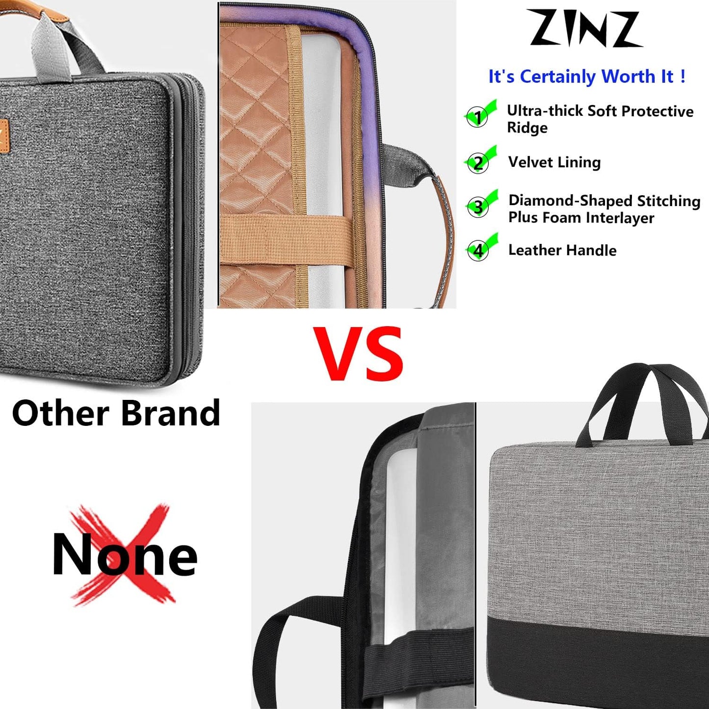 ZINZ Slim Expandable Laptop Case 13 Inch Sleeve Upgraded Protective Durable Recycled Briefcase for 13" MacBook Air/Pro M1/M2, iPad Pro 12,9, Surface Pro 3/4/5/6/2017 12.3",XPS 13,D01G01