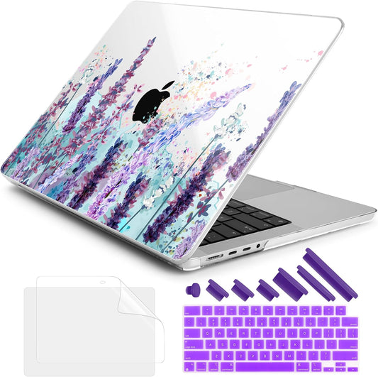 DONGKE for M4 MacBook Pro 16 Inch Case 2024 2023 2021 A3403 A3186 M3 A2991 M2 A2780 M1 A2485 Pro/Max Chip, Plastic Hard Shell Case & Keyboard Cover for Mac Pro 16 with Touch ID, Lavender Flowers