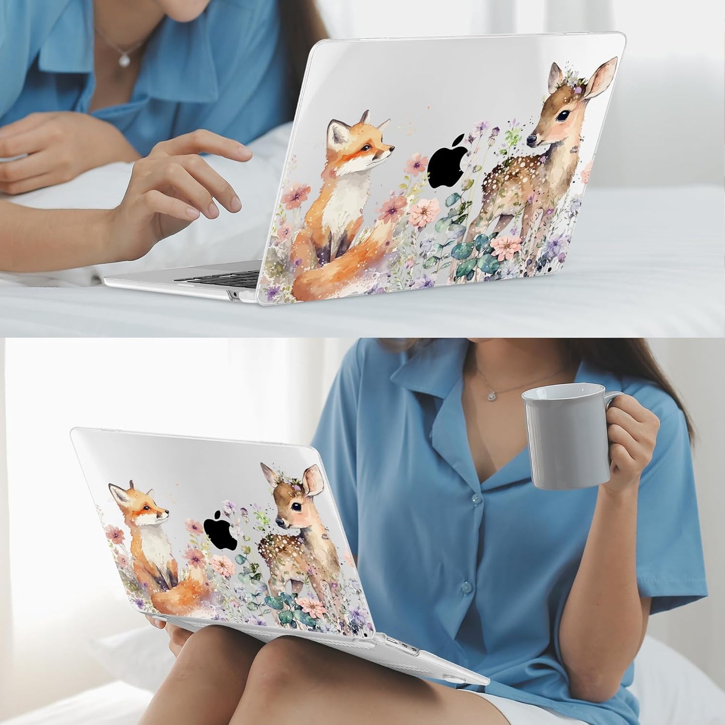 Mektron for 2025 M4 MacBook Air 13.6 Inch A3240 Case Fits 2023 A2681 M2 2024 A3113 M3 Chip with Liquid Retina Display Touch ID, Printed Plastic Hard Shell Cover for MacBook Air 13.6", Fox and Deer