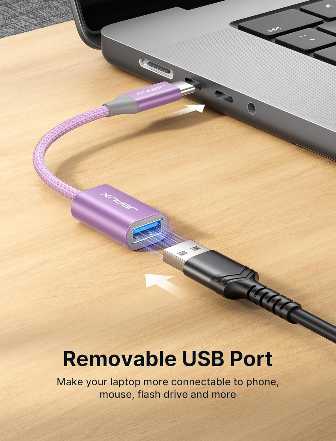 JSAUX USB C to USB 3.0 Adapter [2 Pack], USB C Male to USB Female OTG Cable Adapter Compatible with MacBook Pro/Air, iPhone 16 Pro Max/16 Plus/16e/15, Samsung Galaxy S25/S24/S23-Purple