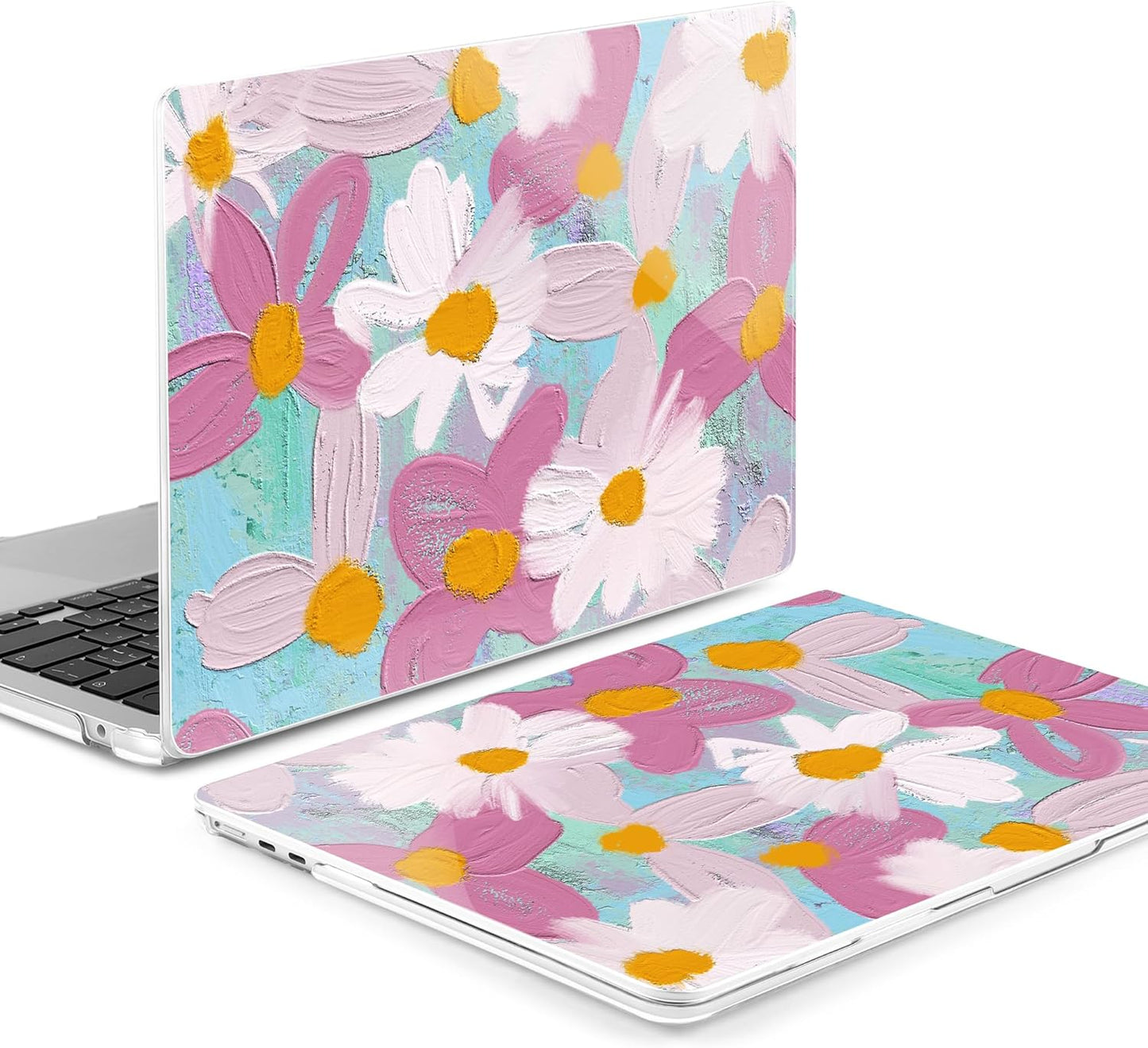 MEEgoodo for M4/M3/M2 MacBook Air 15.3 inch Case 2025 2024 2023, Case Fit Model (A3241/A3114/A2941) for MacBook Air 15 inch, Laptop Hard Shell with Keyboard Cover, Art Plants Floral