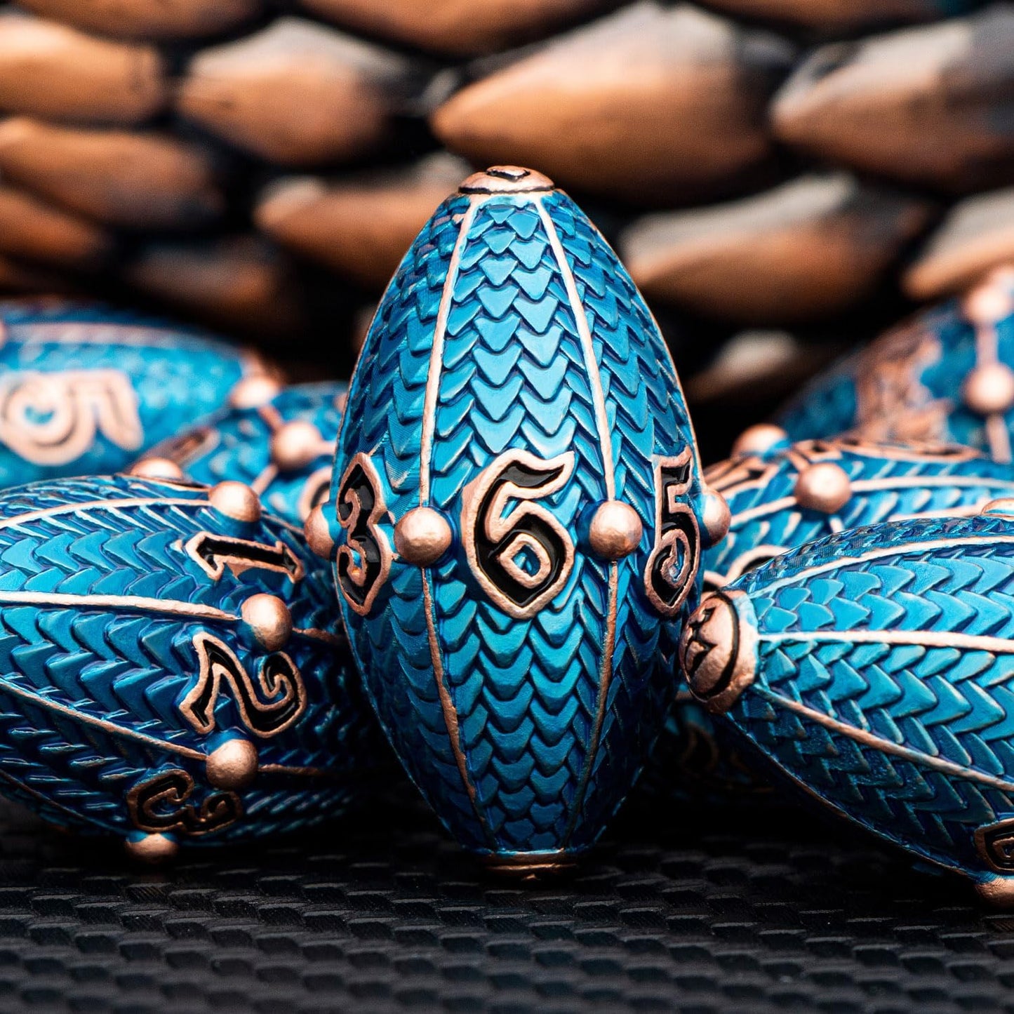 ARUOHHA DND Metal Dice Copper Blue Dragon Egg Dice with Rotating Dragon Egg Shell, Role Playing Game RPG Polyhedral D and D Dice Set D20 D12 D10 D8 D6 D4