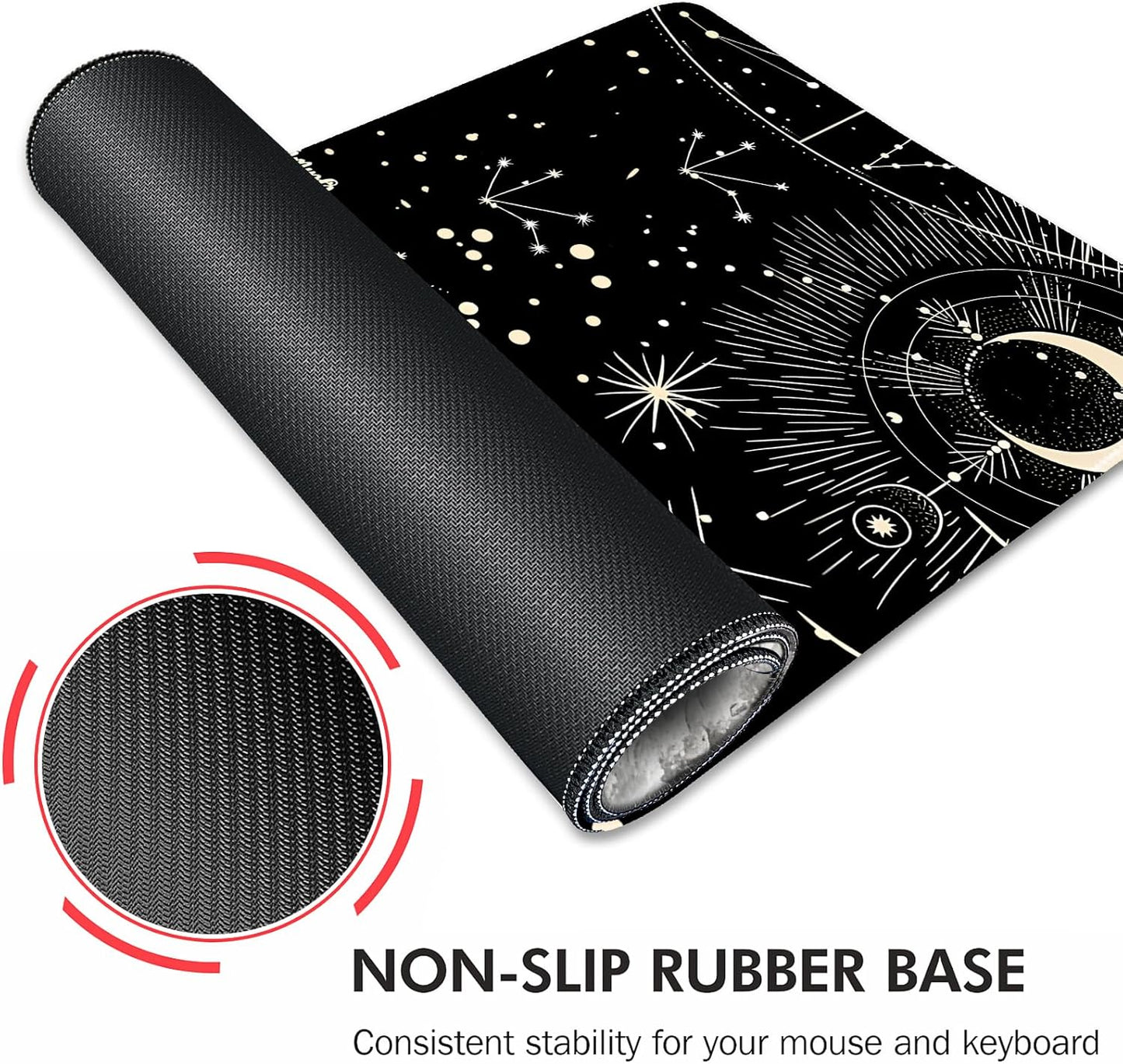 Galdas Gaming Mouse Pad XXL XL Large Long Extended Big Mousepad Non-Slip Rubber Keyboard Desk Pad with Stitched Edges for Laptop Home Office (31.5x11.8x0.08 Inch) … (Black Moon)