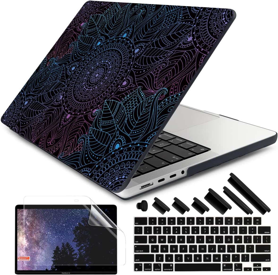 DONGKE for M4 MacBook Pro 16 Inch Case 2024 2023 2021 A3403 A3186 M3 A2991 M2 A2780 M1 A2485 Pro/Max Chip, Plastic Hard Shell Case & Keyboard Cover for Mac Pro 16 with Touch ID, Colorful Mandala