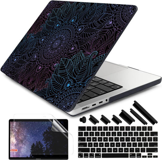 DONGKE for M4 MacBook Pro 16 Inch Case 2024 2023 2021 A3403 A3186 M3 A2991 M2 A2780 M1 A2485 Pro/Max Chip, Plastic Hard Shell Case & Keyboard Cover for Mac Pro 16 with Touch ID, Colorful Mandala
