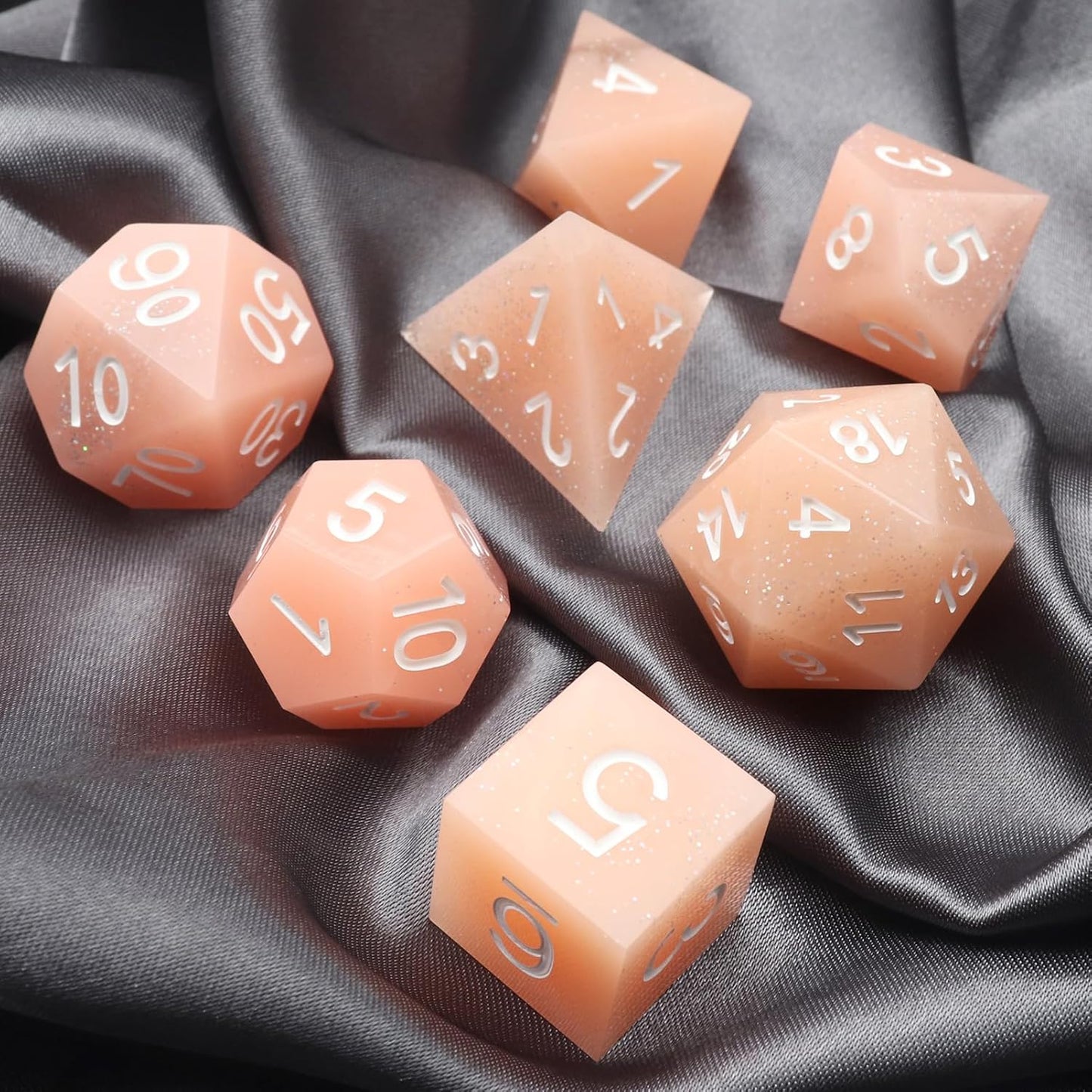 Haxtec Sharp Edge Dice Pink Resin DND Dice Set with Case Glitter Polyhedral D&D Dice for TTRPGs Compatible with Dungeons and Dragons DND Gift-Pink Silver Glitter