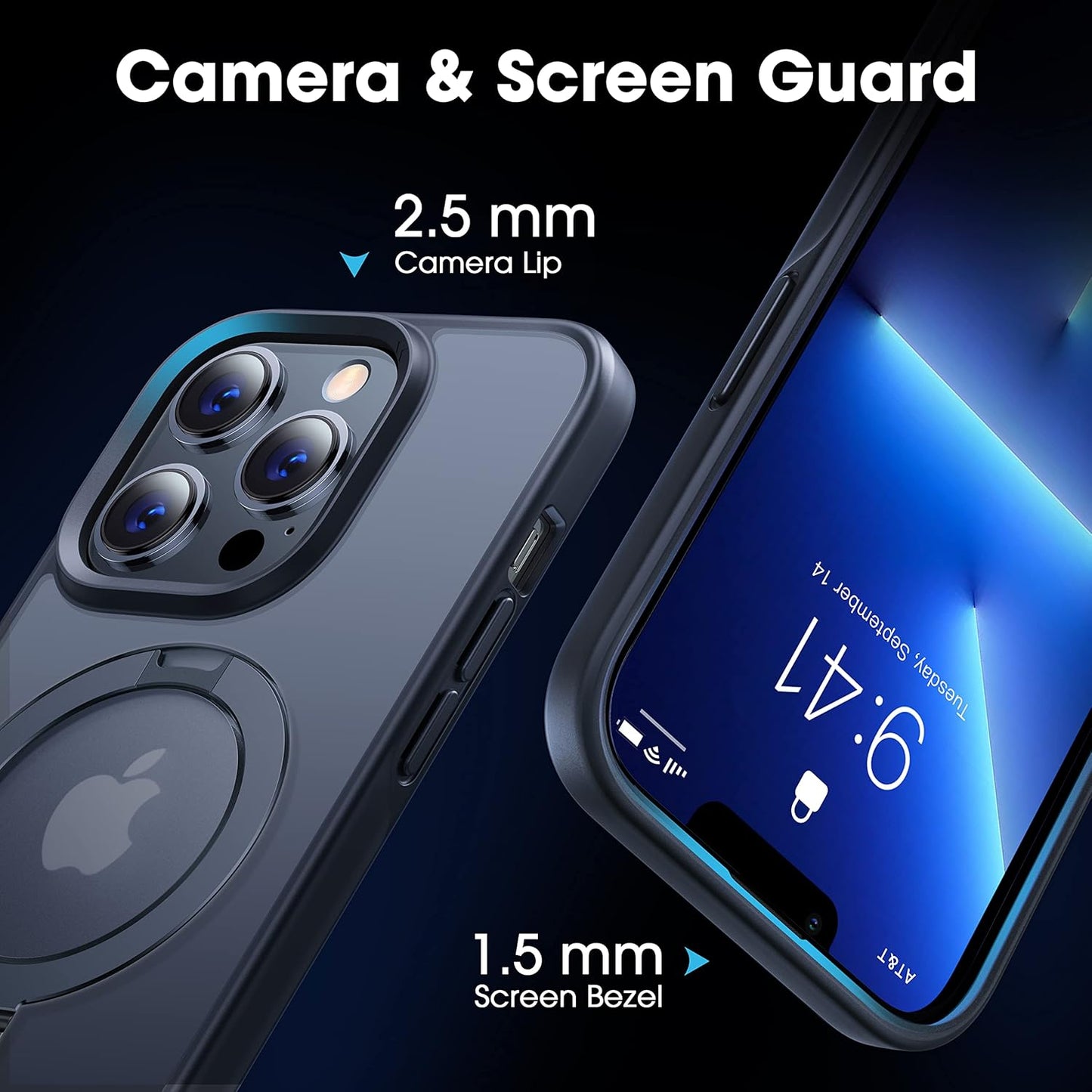 CASEKOO Designed for iPhone 16 Pro Case with Magnetic Invisible Stand [Military Drop Protection] [Compatible with MagSafe] Shockproof Translucent Matte Slim Phone Cover 6.1", Black