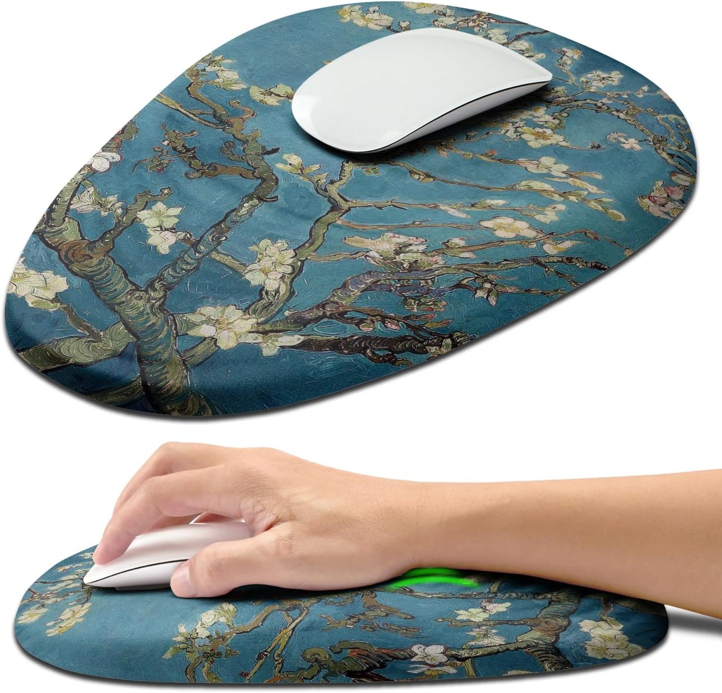 Hokafenle Ergonomic Mouse Pad Wrist Support with Stepped-Wedge Design, Wrist Rest Pain Relief Mousepad Filled with Memory Foam, Carpal Tunnel Mousepad for Wireless Mouse(12x8 inch, Apricot Blossom)