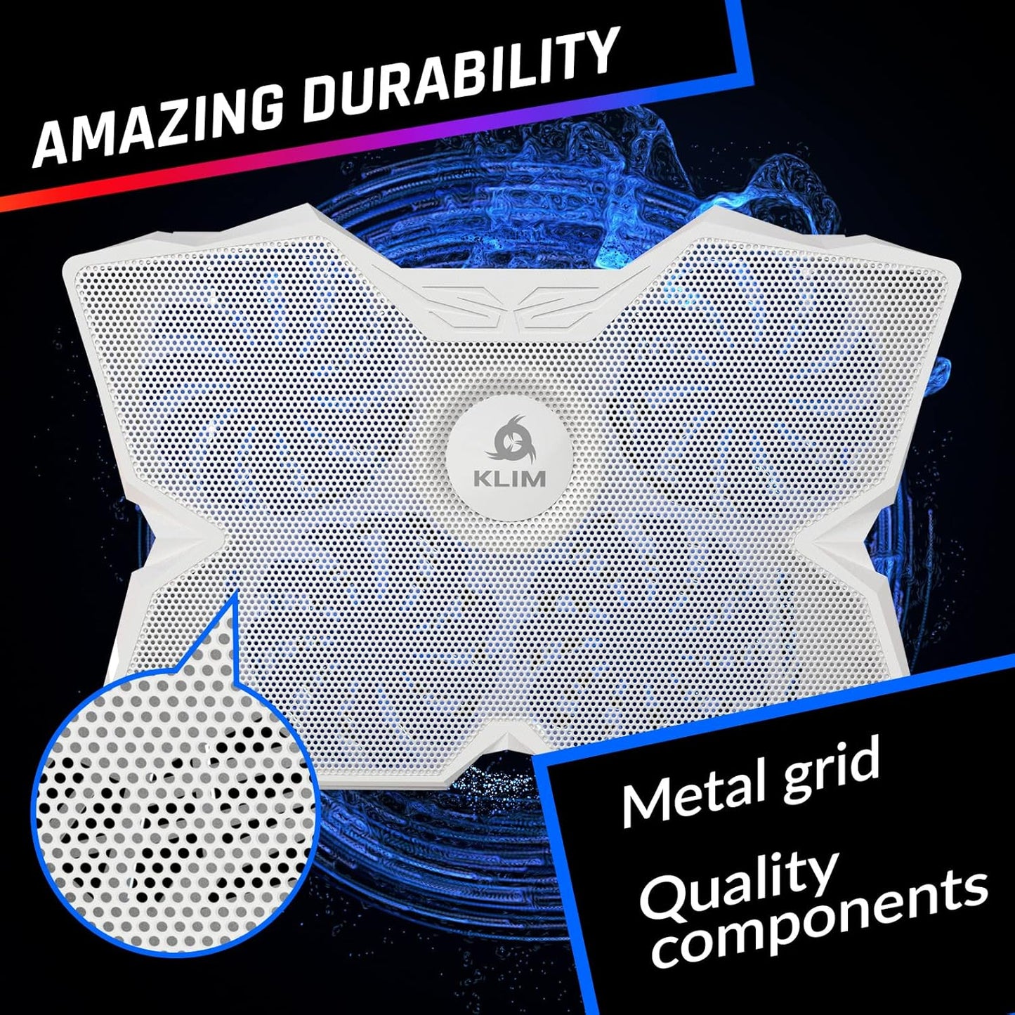 KLIM Wind Laptop Cooling Pad - More Than 500 000 Units Sold - New - The Most Powerful Rapid Action Cooling Fan - Laptop Stand with 4 Cooling Fans at 1200 RPM - USB Fan - PS5 PS4 - Full White