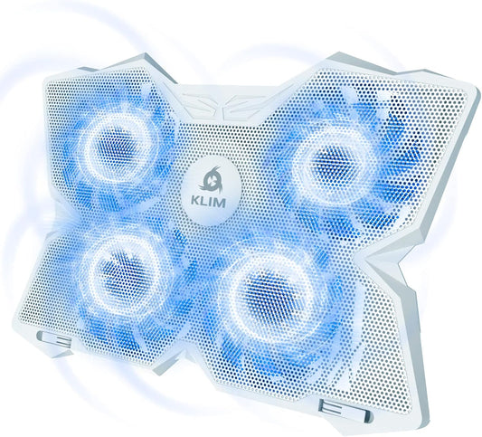 KLIM Wind Laptop Cooling Pad - More Than 500 000 Units Sold - New - The Most Powerful Rapid Action Cooling Fan - Laptop Stand with 4 Cooling Fans at 1200 RPM - USB Fan - PS5 PS4 - Full White