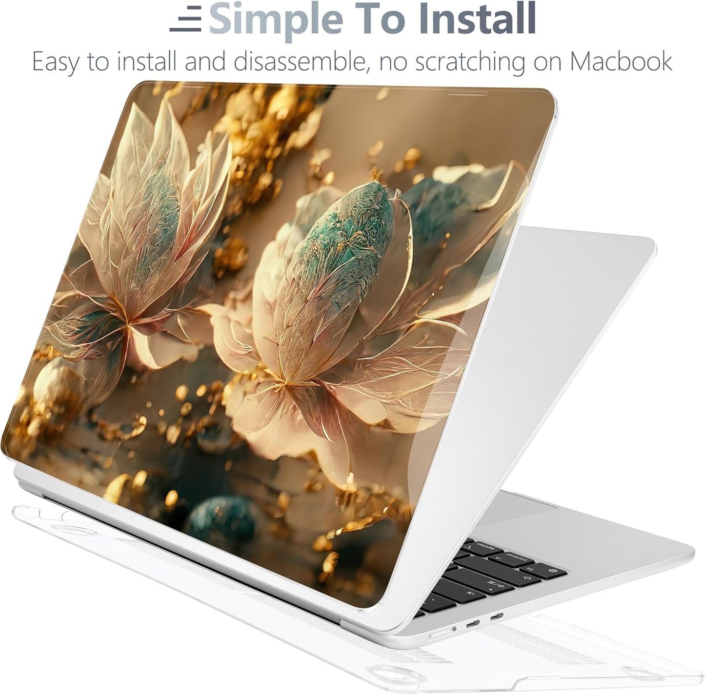 Batianda Premium Case for New MacBook Air 15 inch 2025 M4 2024 2023 with M3 M2 Chip Model A3114 A2941, Designed Protective Plastic Hardshell & Keyboard Cover & Screen Protector, 3D Flower