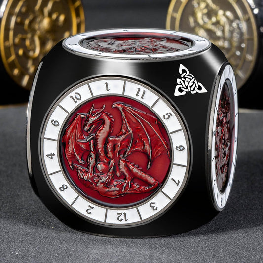 7 in 1 D6 Spinner DND Dice Set D&D, Metal Cube D and D Dice with Gift Box, Dungeons Dragons Role Playing Dice, Black Red