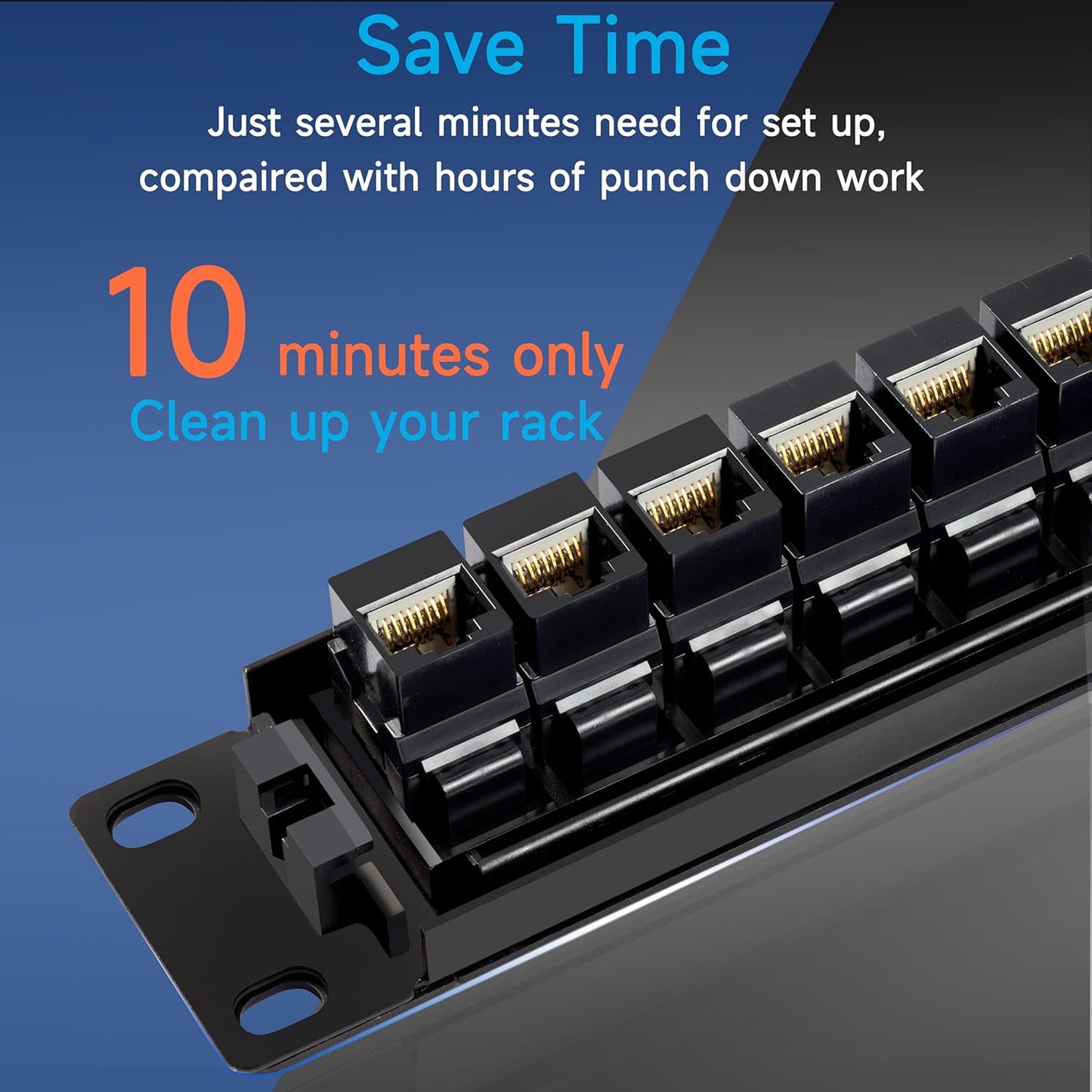 24 Port RJ45 Patch Panel Cat6 Feed Through, Coupler Network Panel 19 Inch, Inline Keystone Ethernet Patch Panel with Back Bar