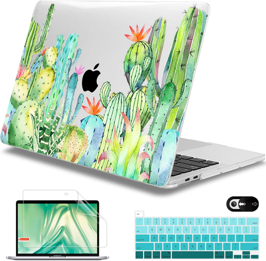 Mektron for MacBook Pro 13 inch Case 2022 2020 Release A2338 M2 M1 A2289 A2251, Printing Plastic Hard Shell Cover with Keyboard Skin for New MacBook Pro 13.3-inch Touch Bar,Watercolor Cactus
