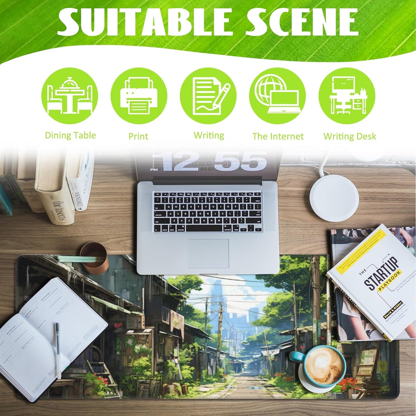 Anime Abandoned Town Desk Mat, Large Gaming Mouse Pad with Non-Slip Base and Stitched Edge, 31.5"x11.8"