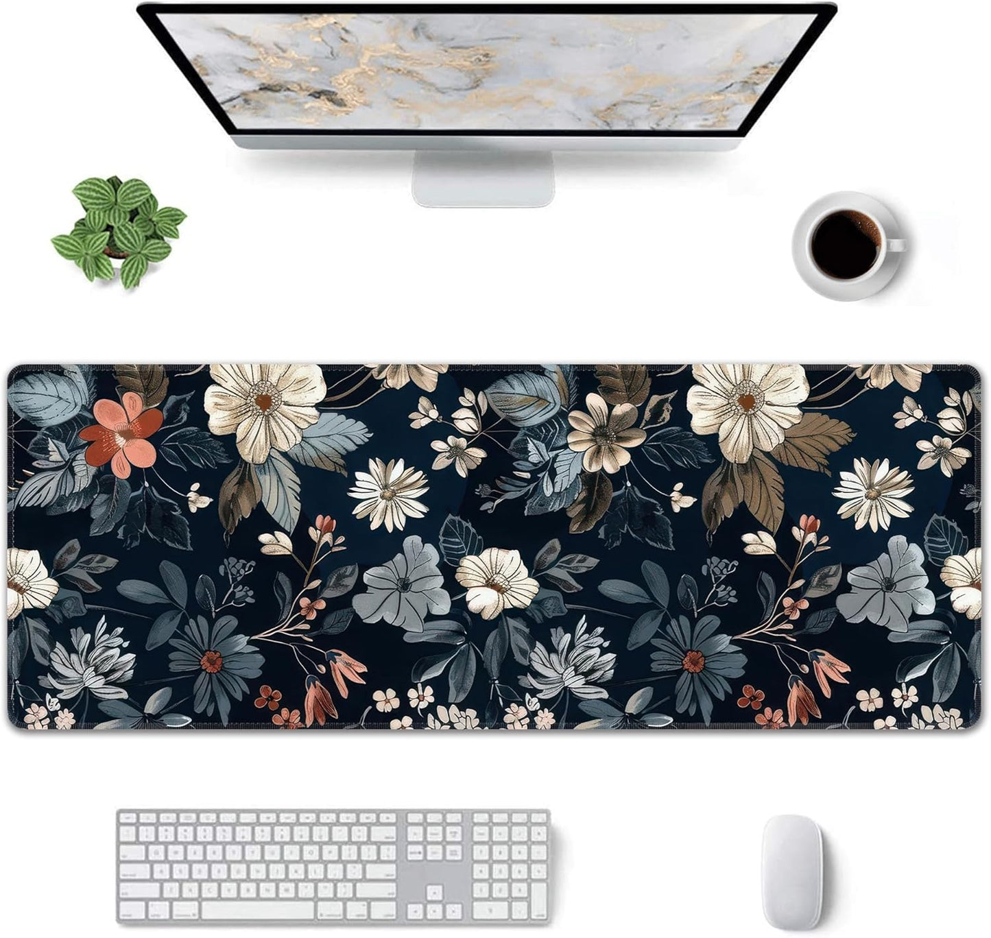 Dark Flower Large Mouse Pad,Gaming Keyboard Desk Pad,Extended Mouse Mat Non-Slip Rubber Base with Stitched Edges for Office Game Home XL 31.5"x11.8"