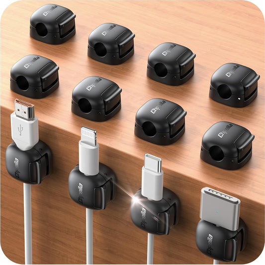 12Pack Cord Organizer - Chfeila [Dual Spring & Clasp Lock] Cable Management Clips, Adhesive Phone Charger Keeper, Compact Wire Holder for Nightstand/Car, Home Office Desk Accessories Decor Essentials