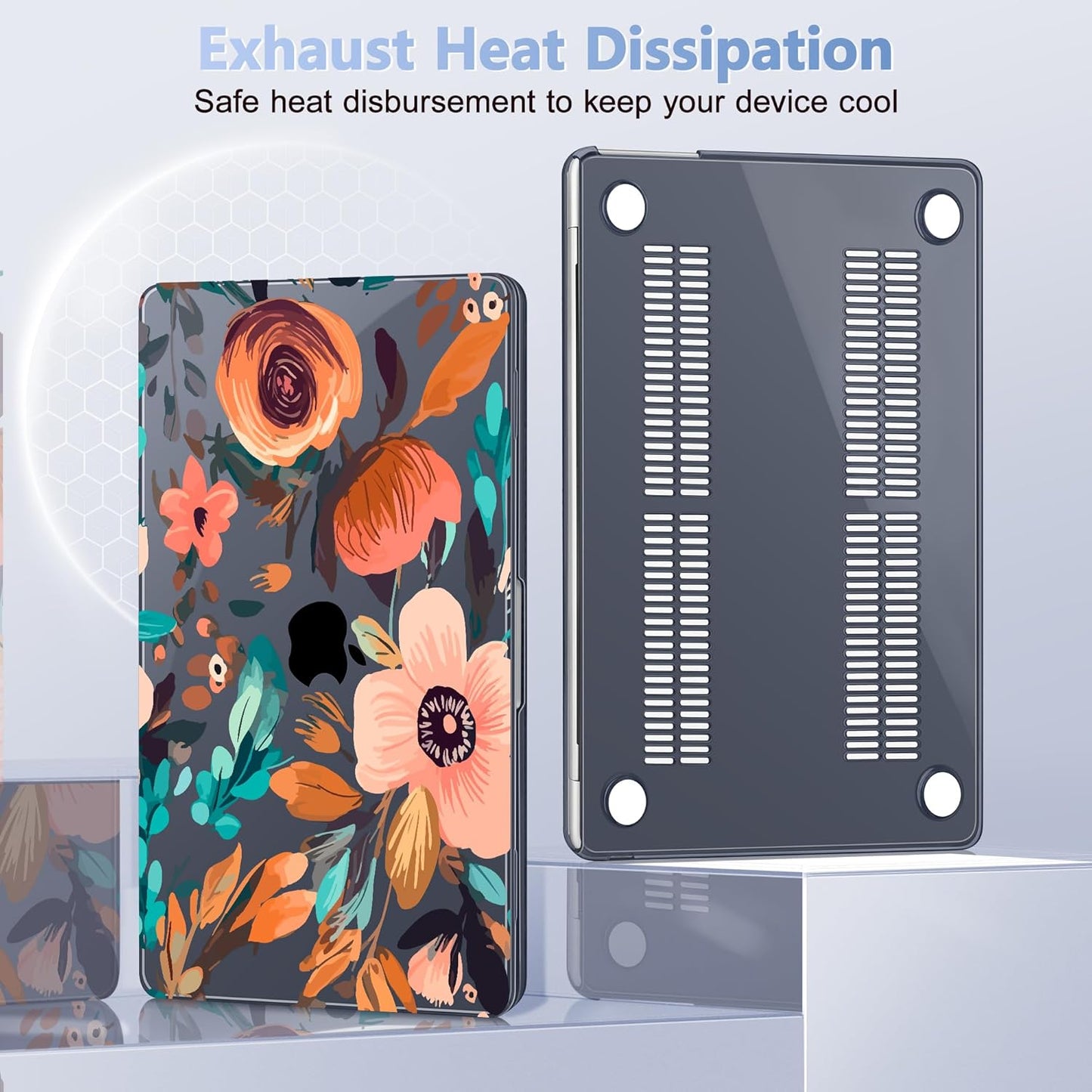 Case for MacBook Air 15 Inch 2025 2024 2023 Release M4 A3241 M3 A3114 M2 A2941, Hard Shell with Screen Protector & Keyboard Cover, Compatible with Touch ID, Florals Pattern