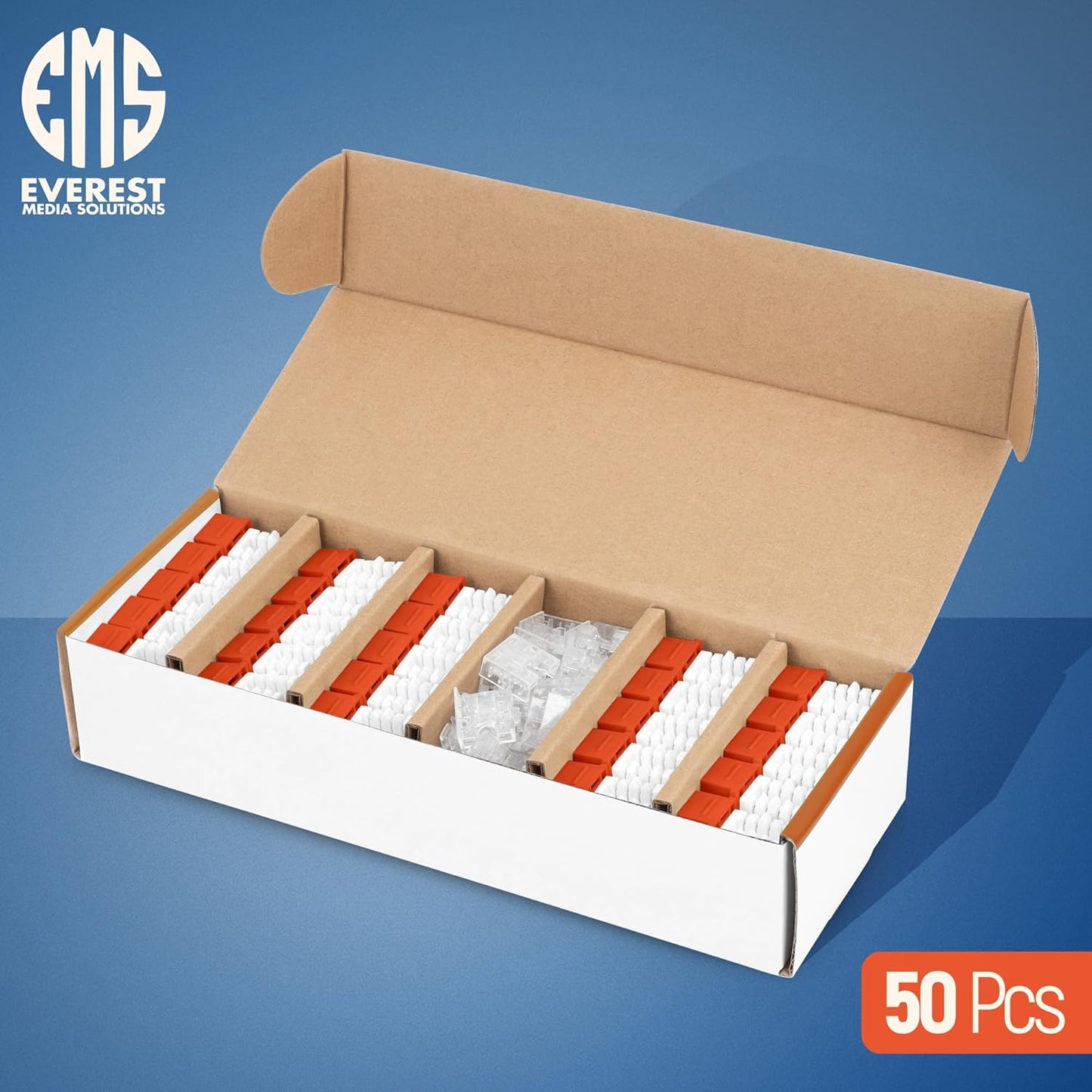 Everest 90° Angled RJ45 Cat6A Keystone Jacks 50-Pack in Orange - Slim Profile Female RJ45 Connectors - Cat 6A Keystone Jack - Compatible with 90° Angled Speed Termination Tool - easyJACK (B094WB91H3)
