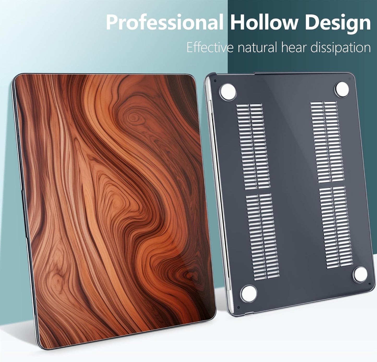 TWOLSKOO Compatible with M4 MacBook Air 13.6 inch Case 2025-2022 Release M4 A3240 M3 A3113 M2 A2681, Plastic Hard Shell & Keyboard Cover & Type C Adapter & Screen Protector, Wood Grain