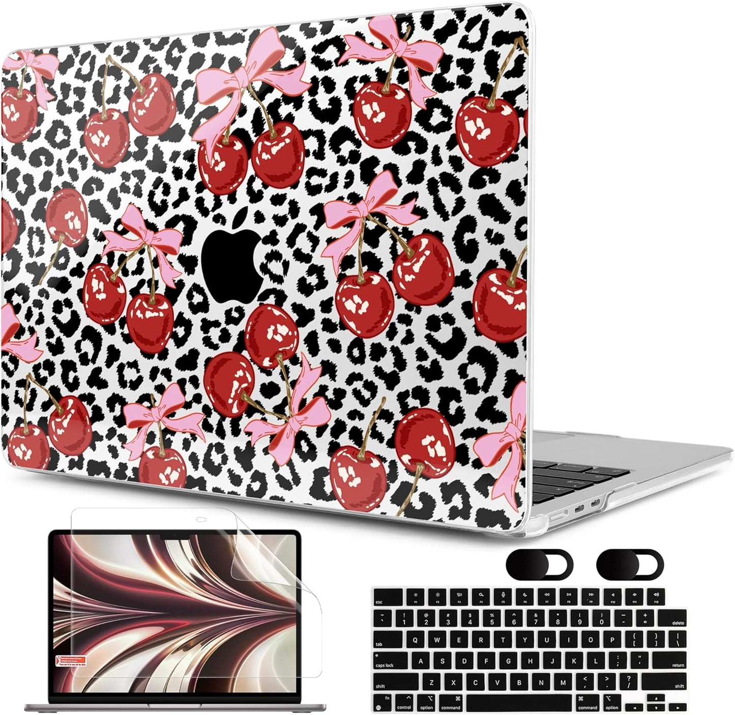 MEEgoodo Case for M4/M3/M2 MacBook Air 13.6 inch Case 2025 2024 2022, Fit Model A3240/A3113/A2681, Laptop Hard Shell with Keyboard Cover Compatible with MacBook Air 13 inch, Leopard & Cherry