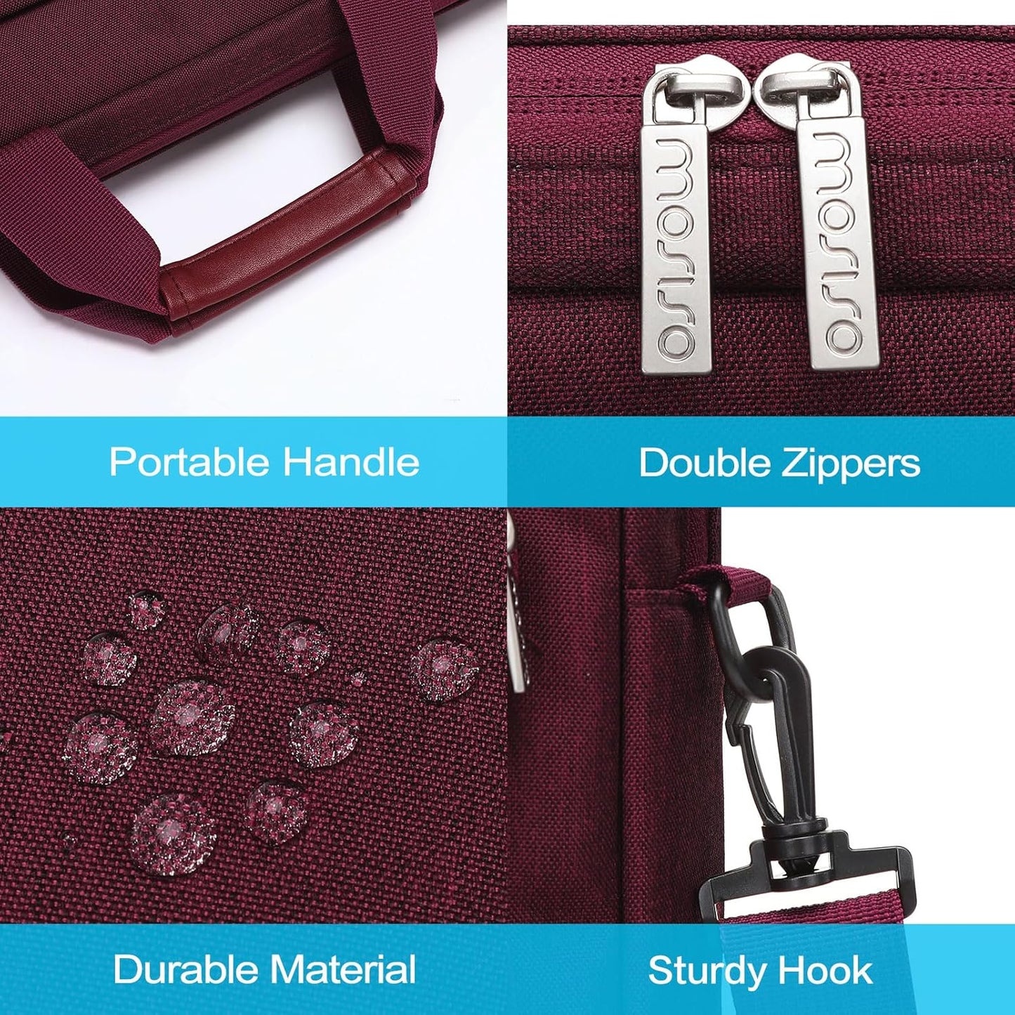 MOSISO Laptop Shoulder Bag, Computer Bag with 2 Raised&1 Flapover&1 Horizontal Pocket&Handle&Belt