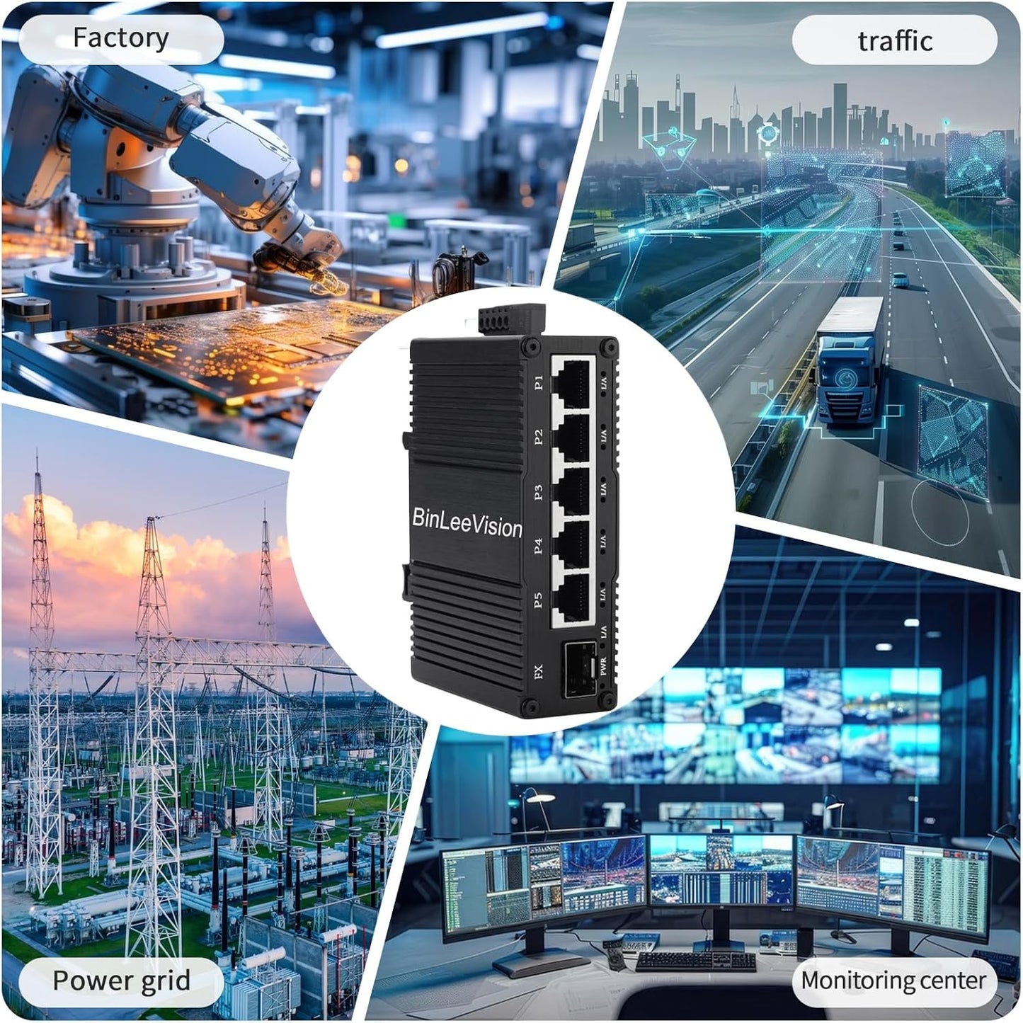 Industrial Mini Gigabit Ethernet Switch 5-Port RJ45 10/100/1000BASE-T+1-Port SFP Slot,Unmanaged Network Switch,Network Hub,Dinrail Mount or Wall-Mount,Plug & Play,Fanless (5 RJ45+1 SFP)