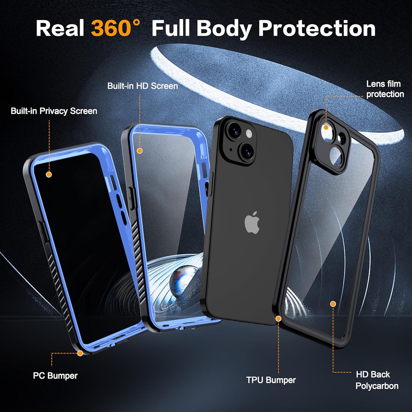 for iPhone 14 Case Waterproof - Built-in Privacy Screen Protector & HD Screen Protector [IP68 Underwater] Shockproof Dustproof Full Body Protection iPhone 14 Phone Case Blue
