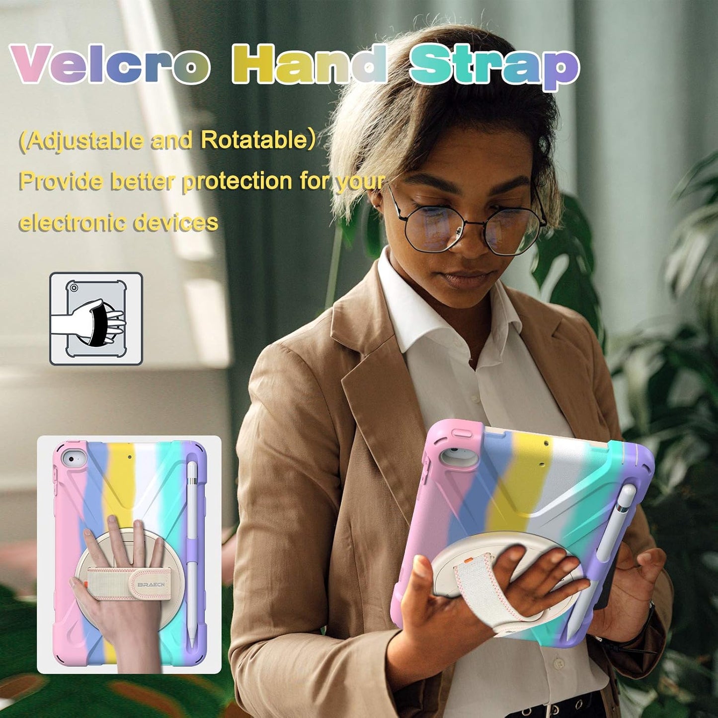 BRAECN iPad mini 5 Case,iPad mini 4 Case, Heavy Duty Shockproof Protective Rugged Case with Pencil Holder,Hand Strap,Kickstand, Shoulder Strap for iPad mini 5th/4th Generation 7.9 Inch for Kids