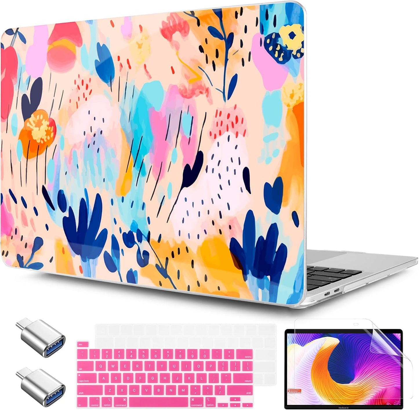 TWOLSKOO Compatible with MacBook Pro 13 inch Case 2023-2016 A2338 M2/M1 A2251 A2289 A2159 A1989 A1706, Plastic Hard Shell Cover & Keyboard Skin & Screen Protector, Bright Abstract Florals